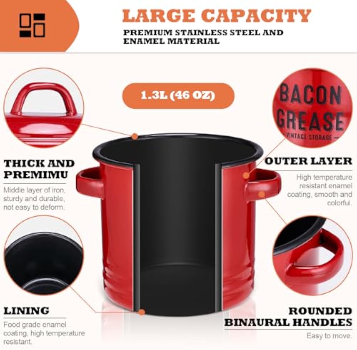 Bacon Grease Container with Strainer