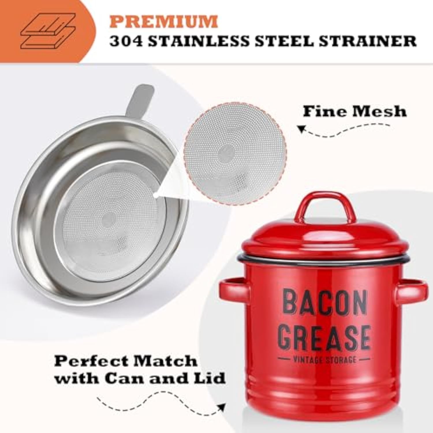 Bacon Grease Container with Strainer