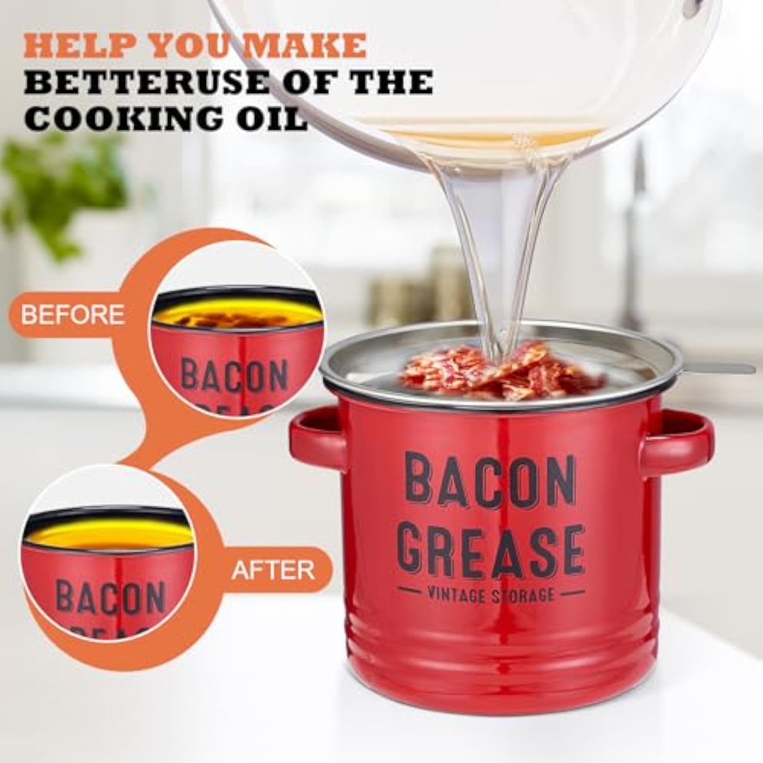 Bacon Grease Container with Strainer