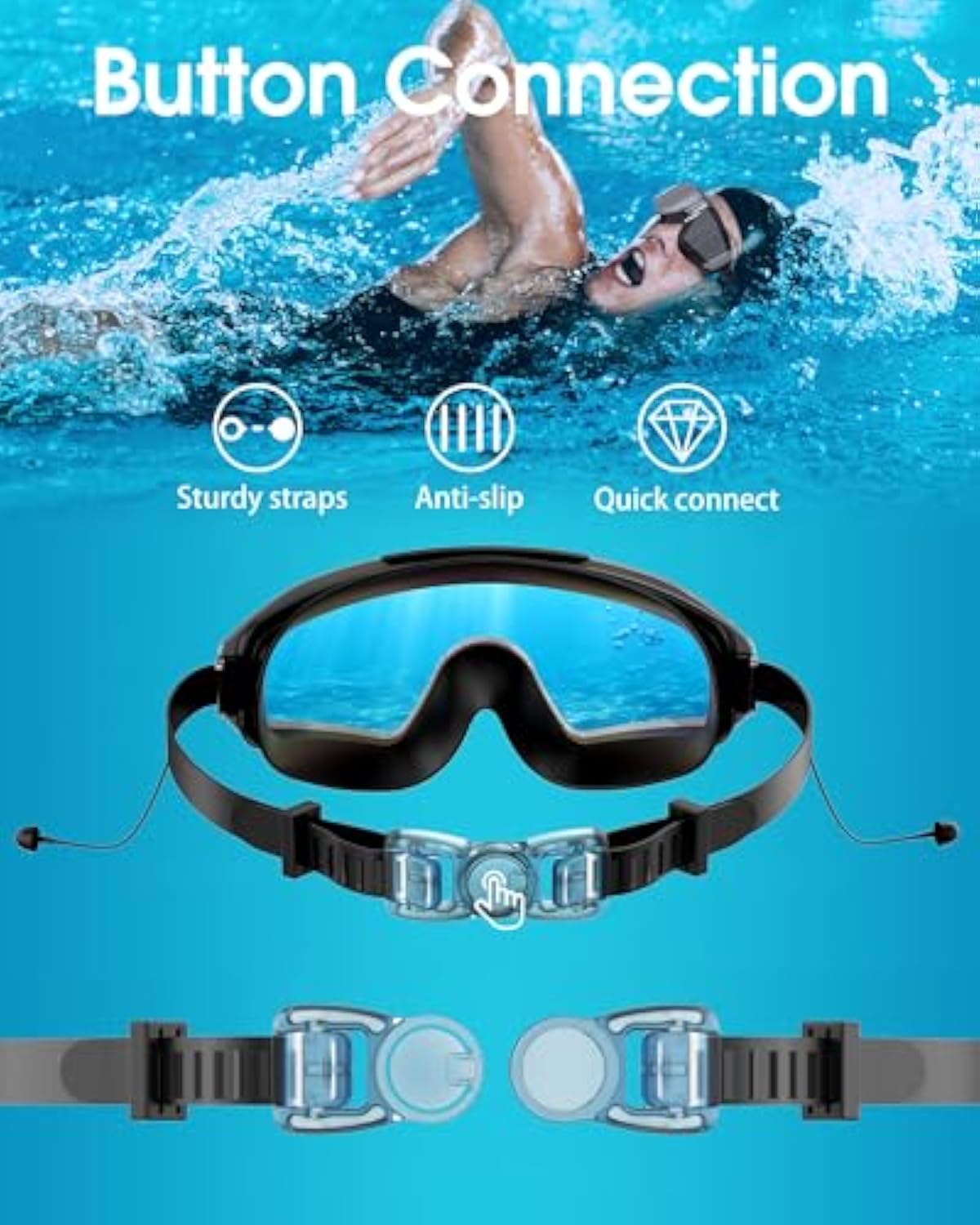 Wide View Anti Fog&UV Swimming Goggles，3 color UV lenses