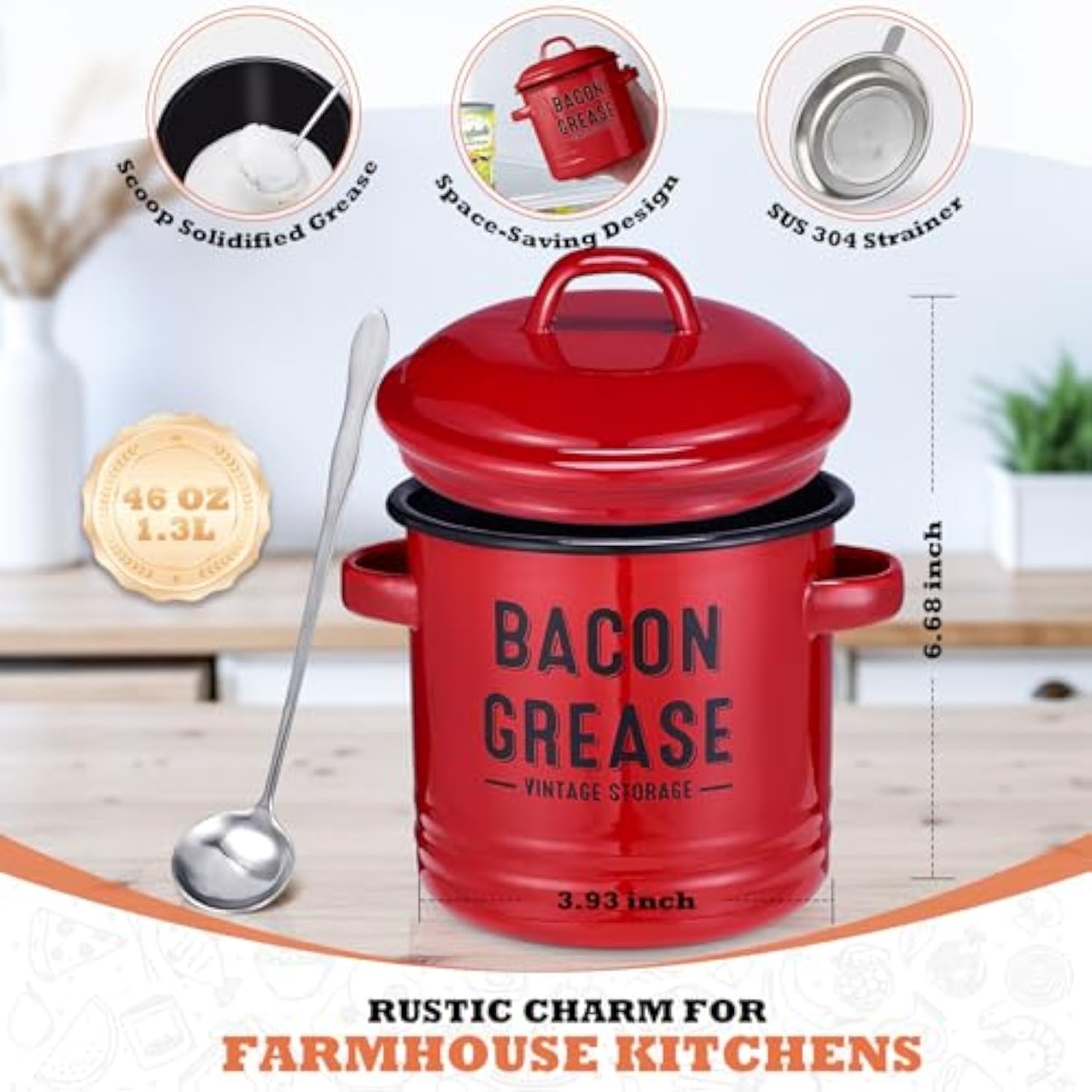 Bacon Grease Container with Strainer