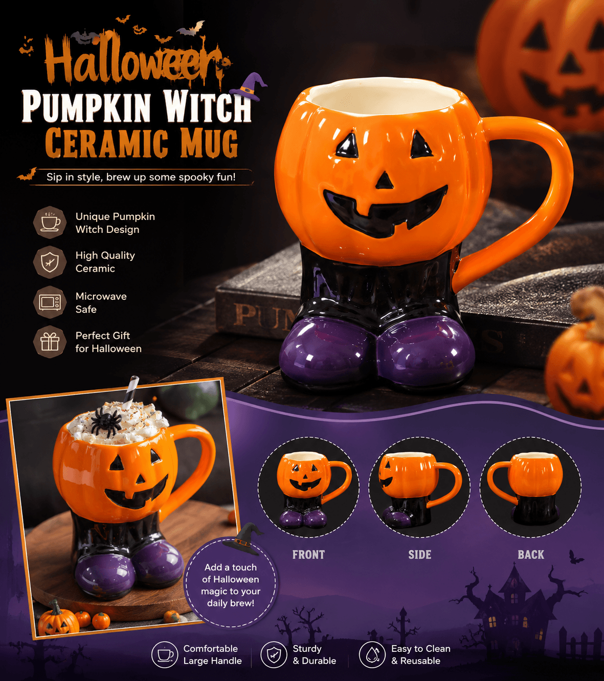 Halloween Pumpkin Witch Ceramic Mug