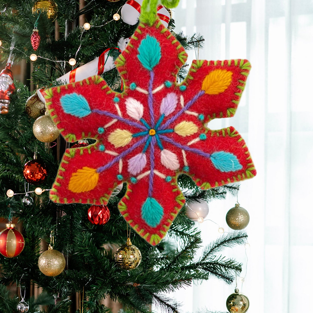 Colorful Snowflake Embroidered Wool Christmas Ornament