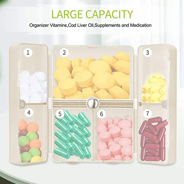 Daily Pill Organizer, 7 Compartments Portable Pill Case Travel Pill Organizer,[Folding Design]Pill Box