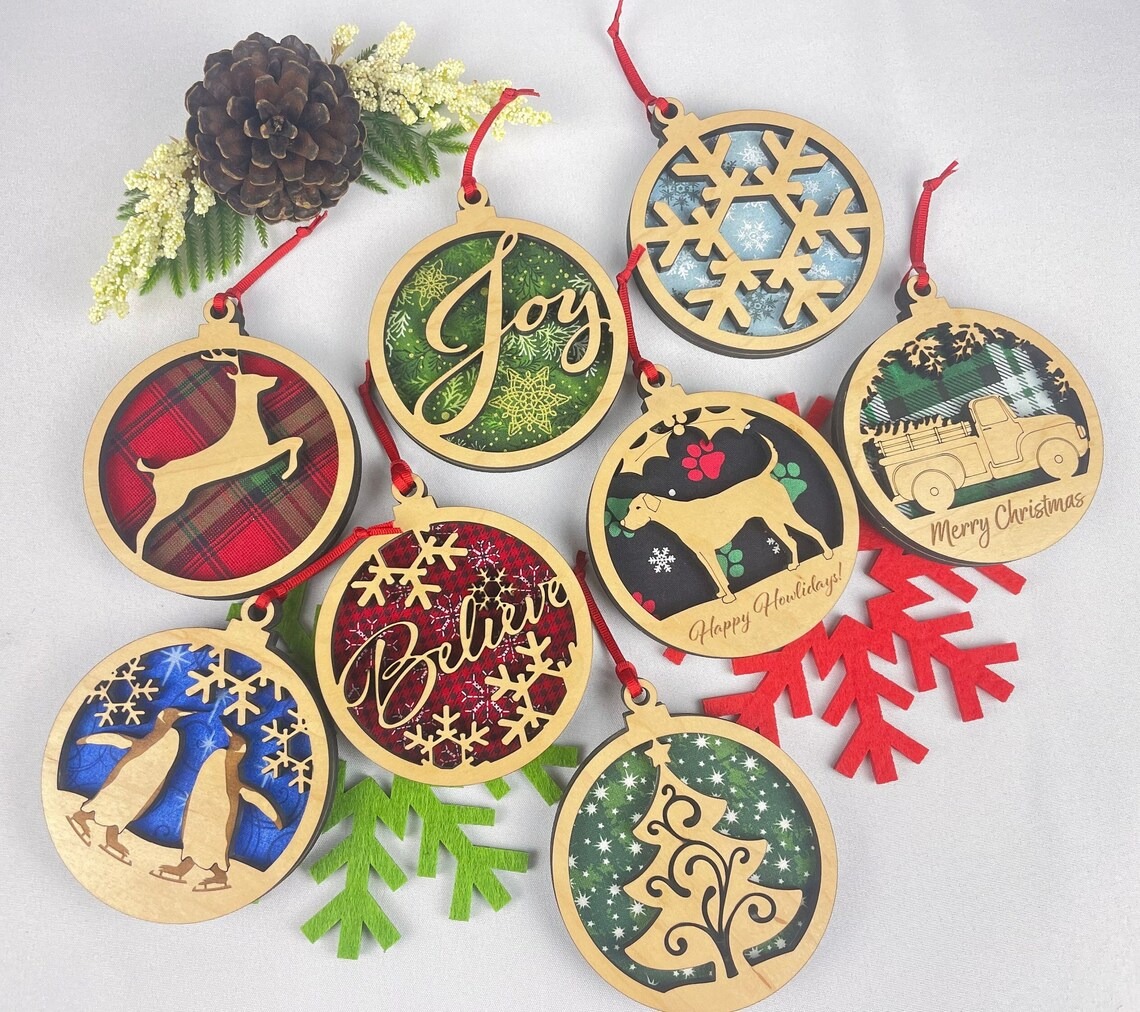 Wooden Christmas Ornaments with Fabric Backing