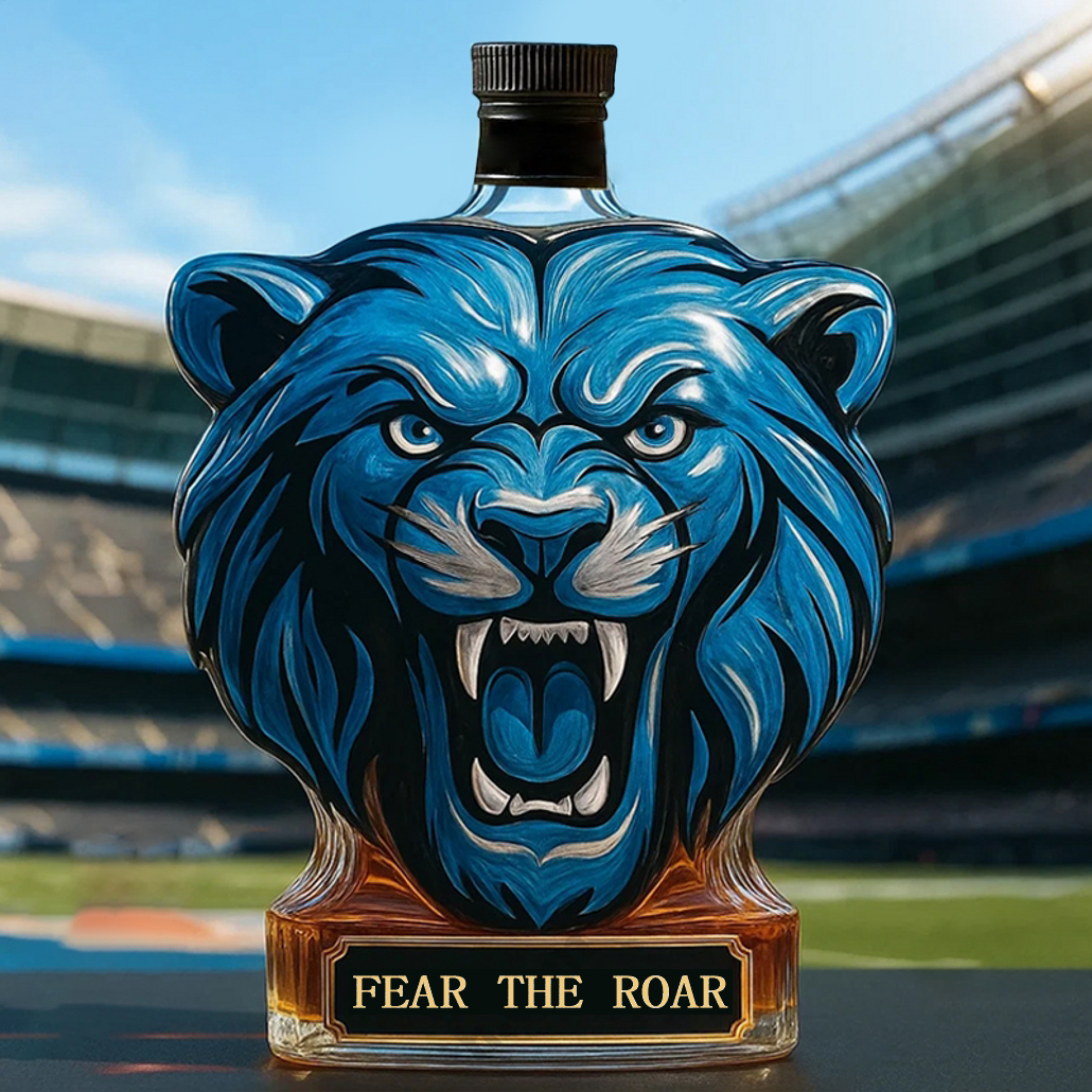 🦁🏈Detroit Lions Lion Head NFL Whiskey Bottle💙