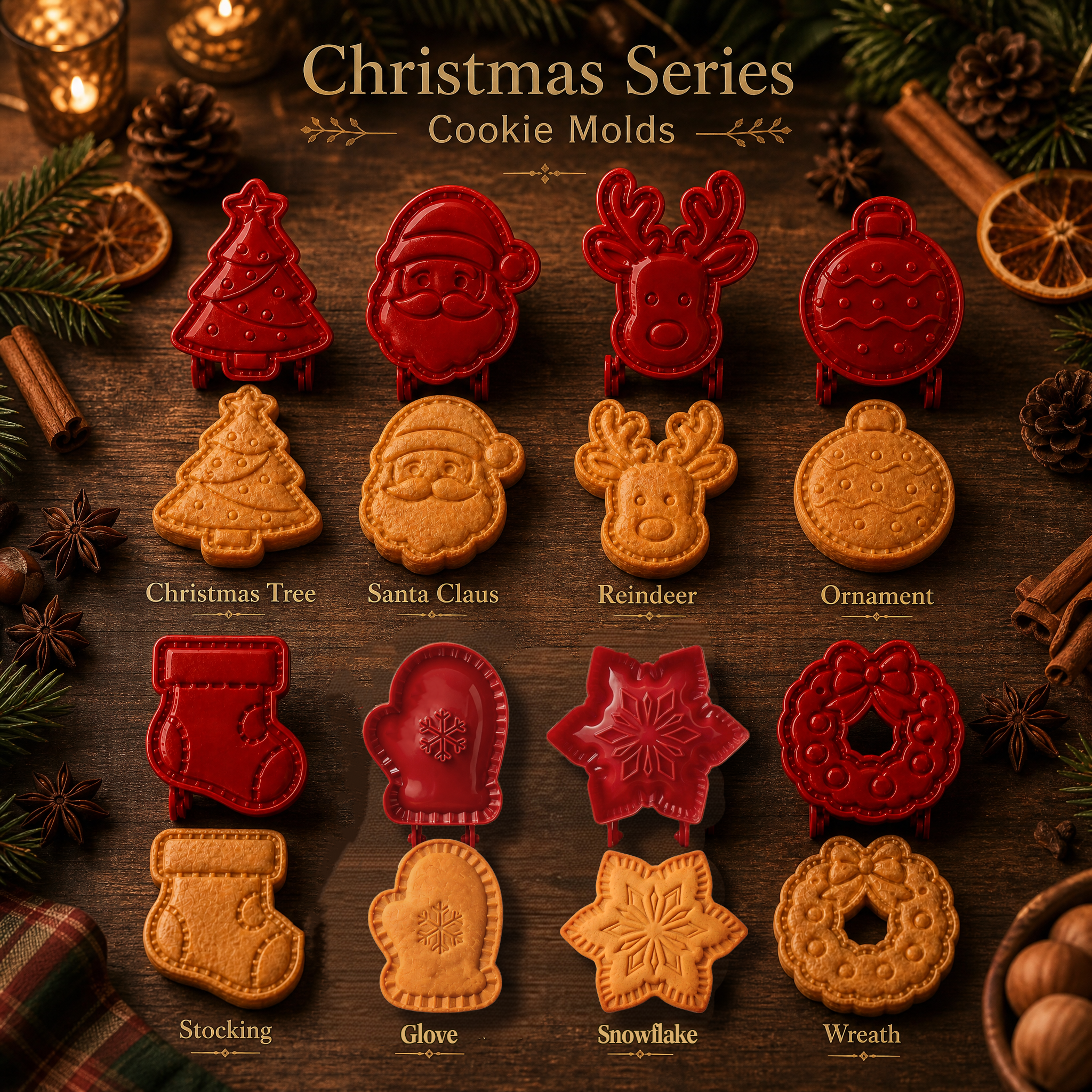 Christmas 8‑Pack Hand‑Press Cookie & Hand Pie Molds