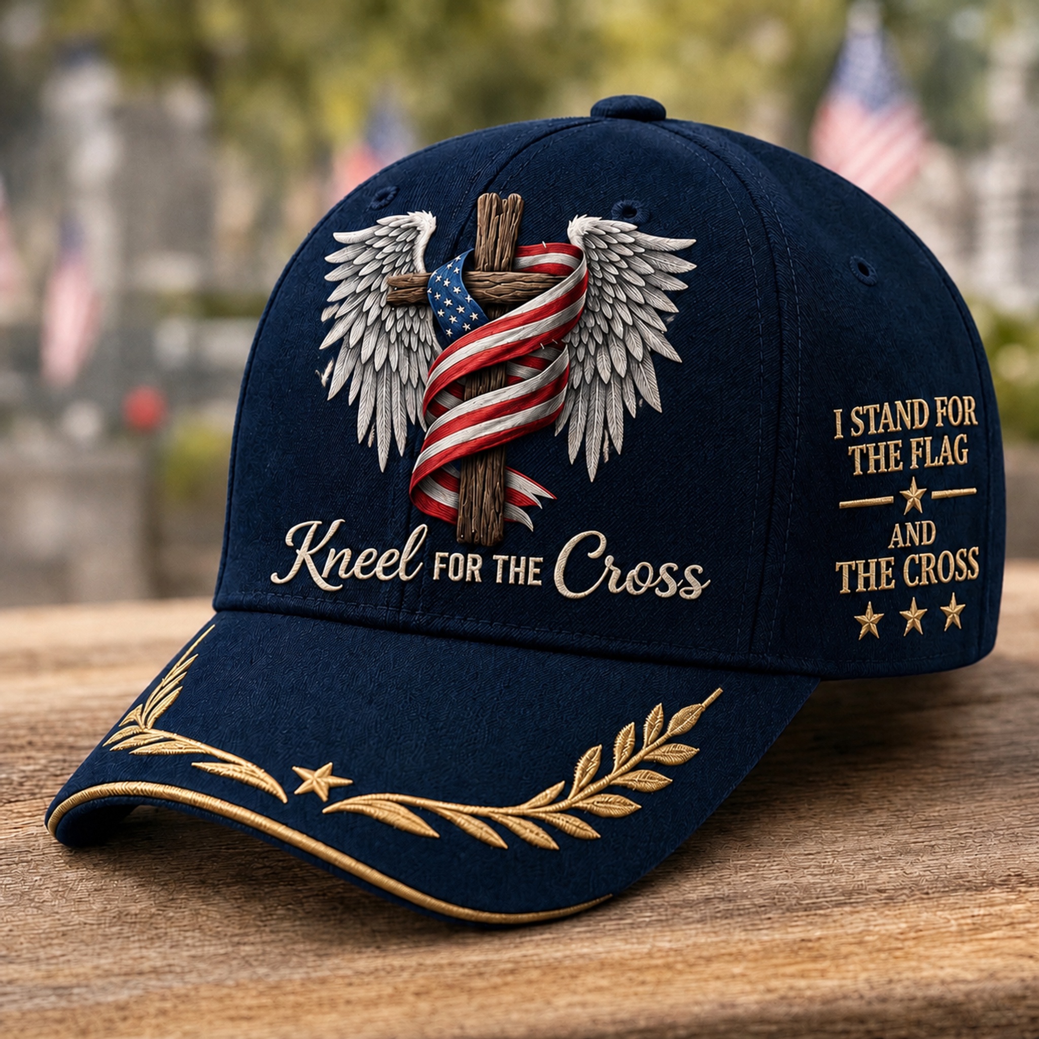I Stand For The Flag, Kneel For The Cross | Patriotic Christian Wing Cross Baseball Cap