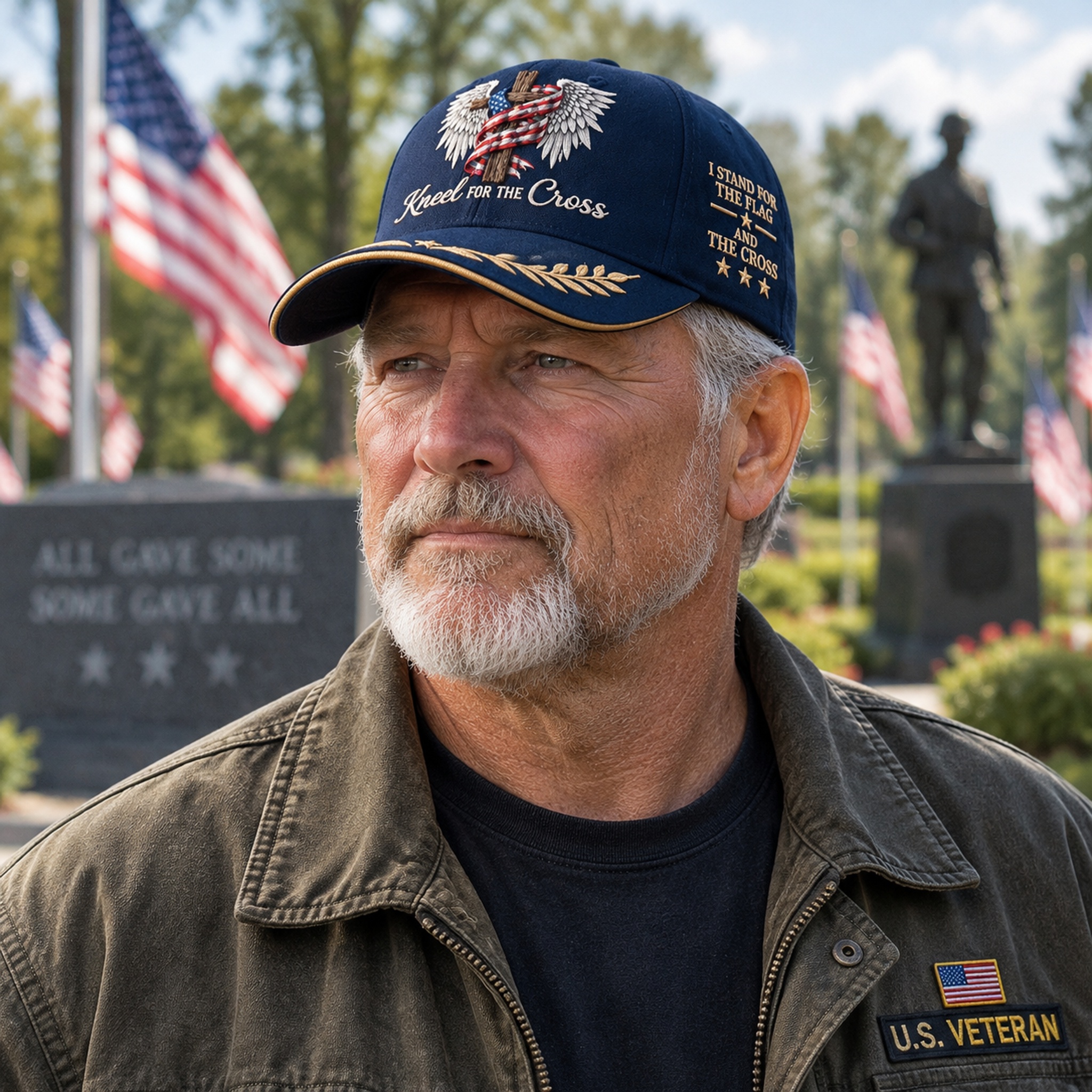 I Stand For The Flag, Kneel For The Cross | Patriotic Christian Wing Cross Baseball Cap