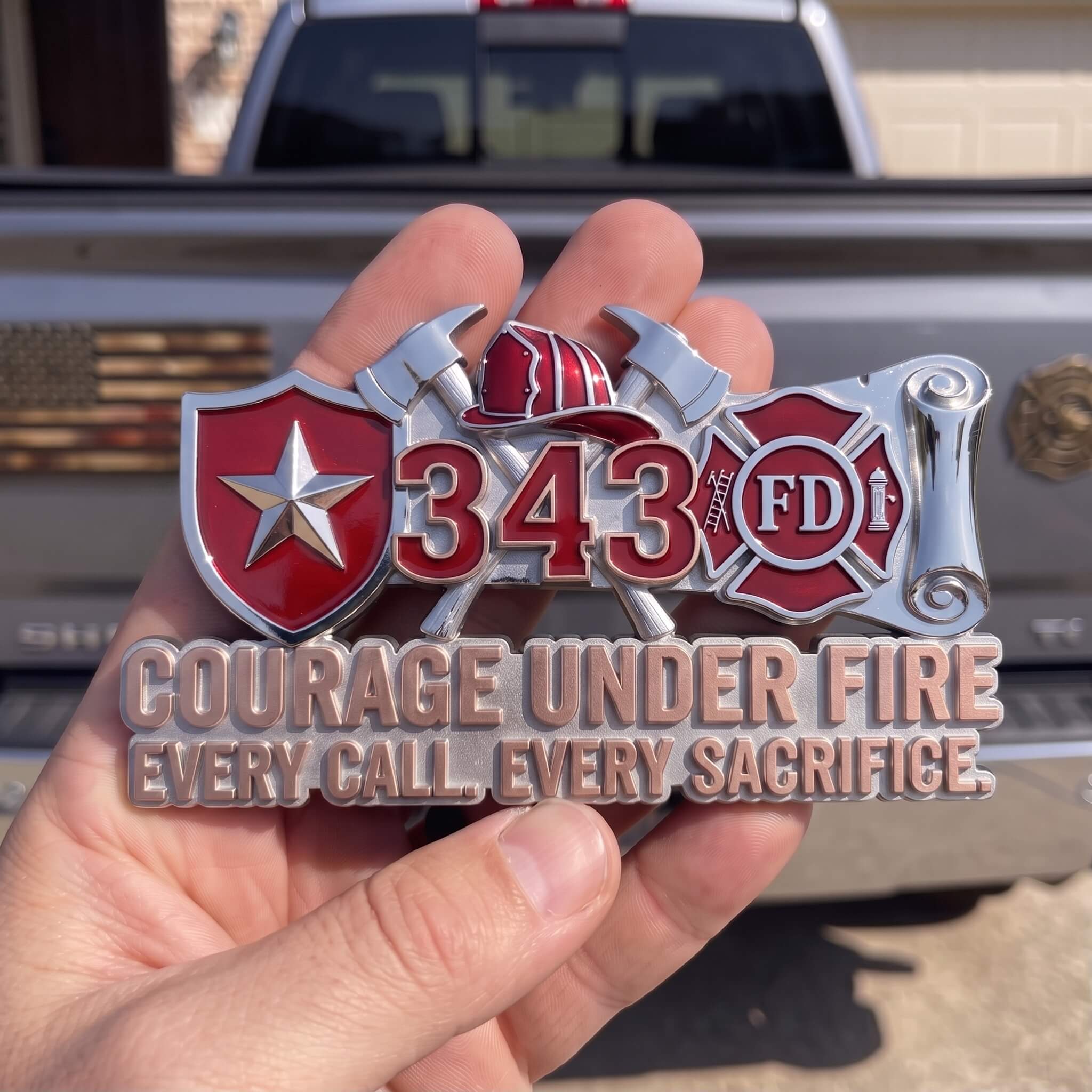 Firefighter Courage Under Fire 3D Car Sticker | Premium Metal Badge Style Decal