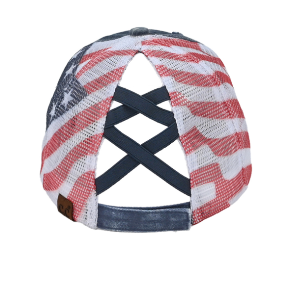 American Flag Mesh Back Trucker Hat Pony Cap