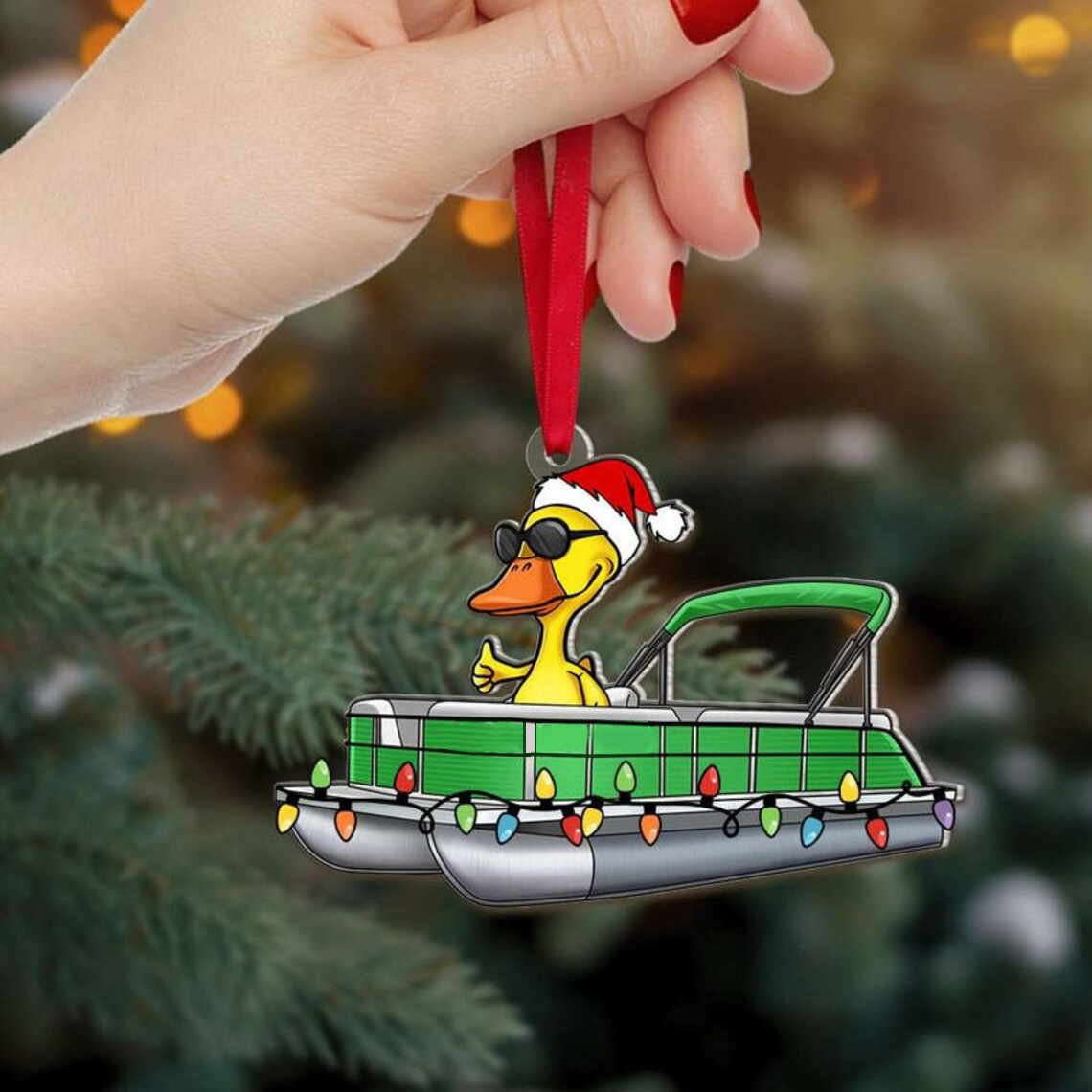Pontoon Duck Boat Christmas Ornament,
