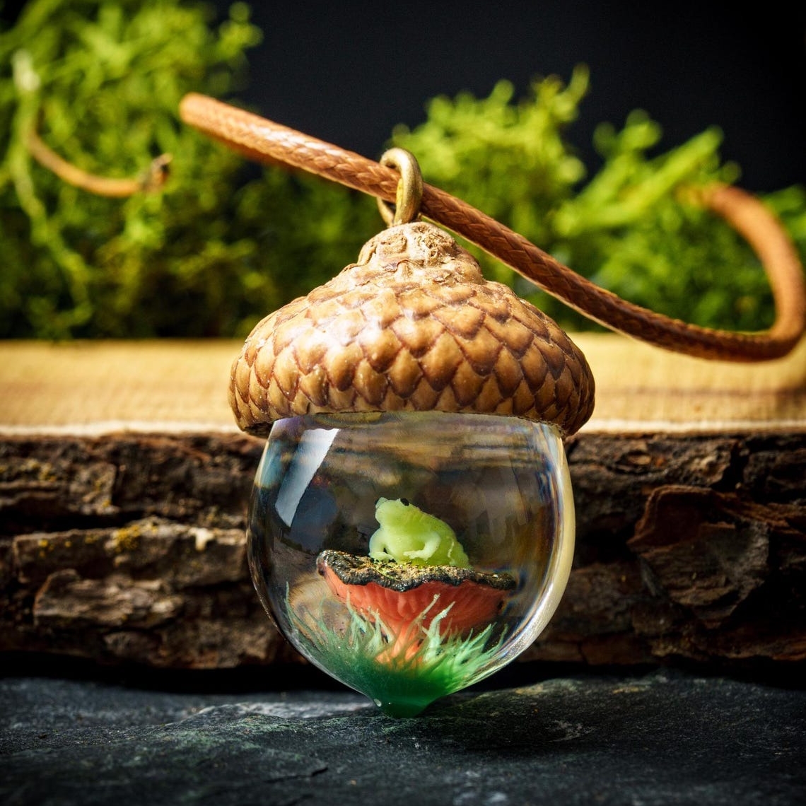 Frog Wood Resin Pendant Gift For Nature Lover