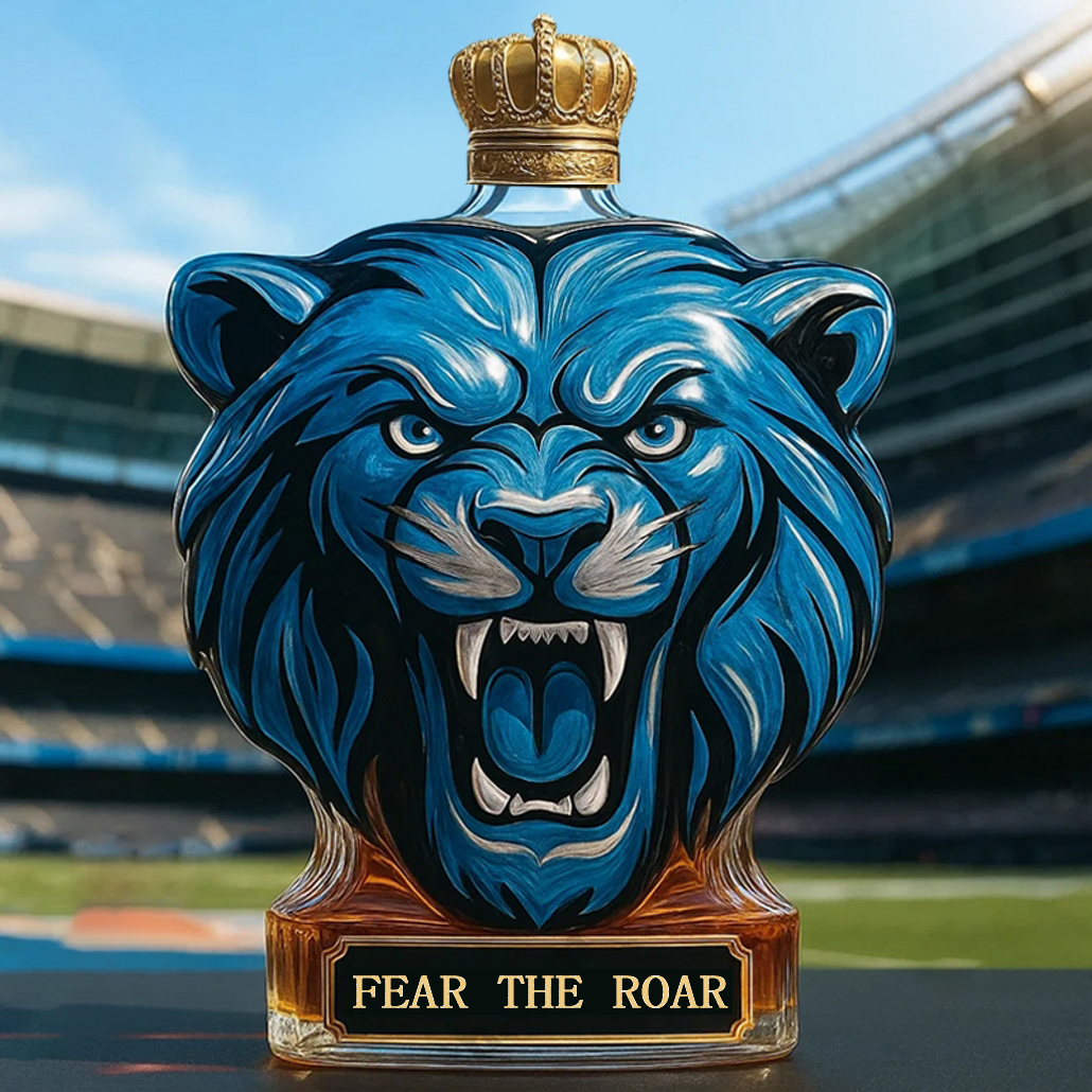 🦁🏈Detroit Lions Lion Head NFL Whiskey Bottle💙