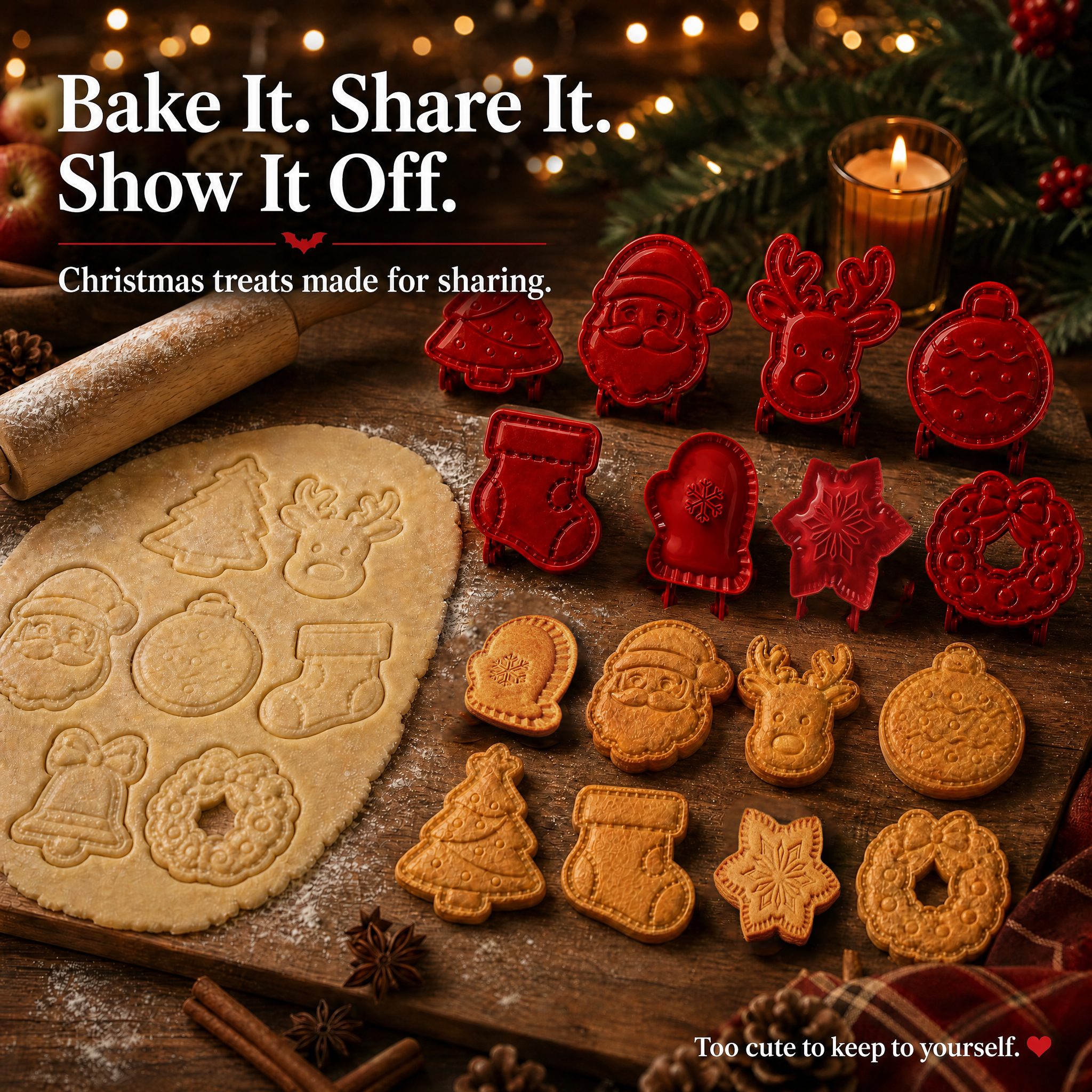 Christmas 8‑Pack Hand‑Press Cookie & Hand Pie Molds
