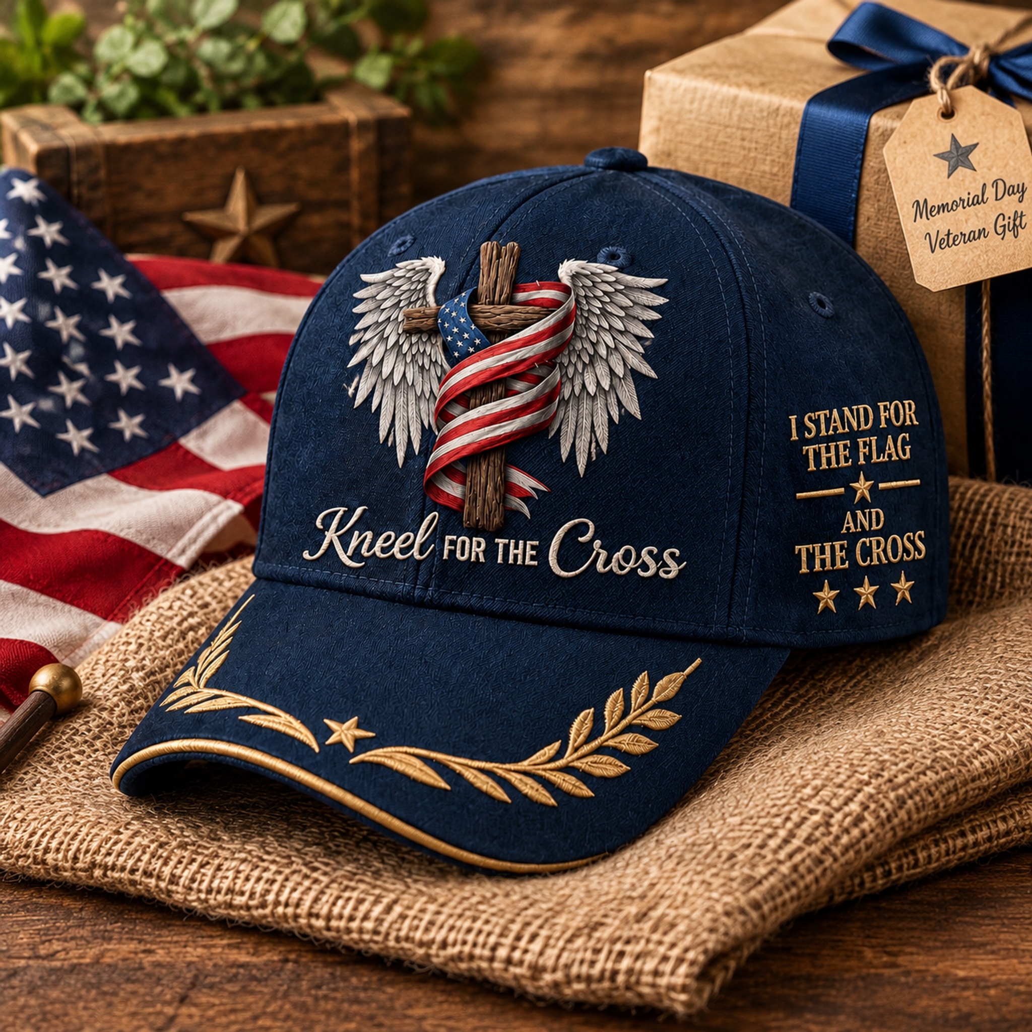 I Stand For The Flag, Kneel For The Cross | Patriotic Christian Wing Cross Baseball Cap