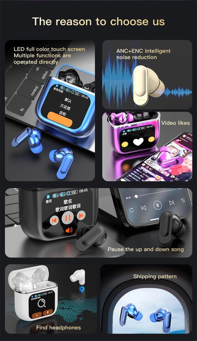 SE60 Earbuds 1.9 Inch Large Screen LED Full-Color Touch Screen Various Color Earbud Selections-Shenzhen Shengye Technology Co.,Ltd