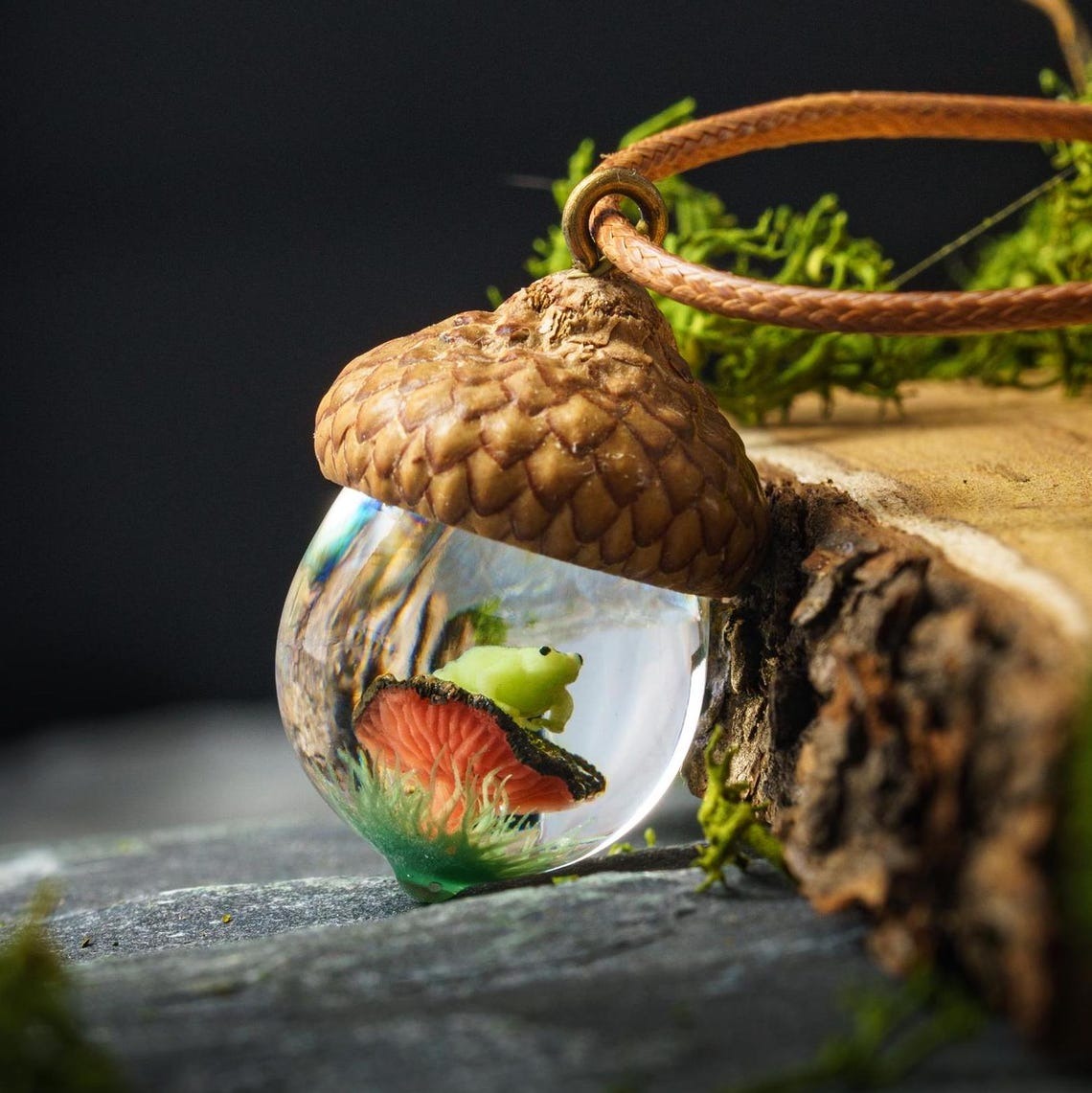 Frog Wood Resin Pendant Gift For Nature Lover