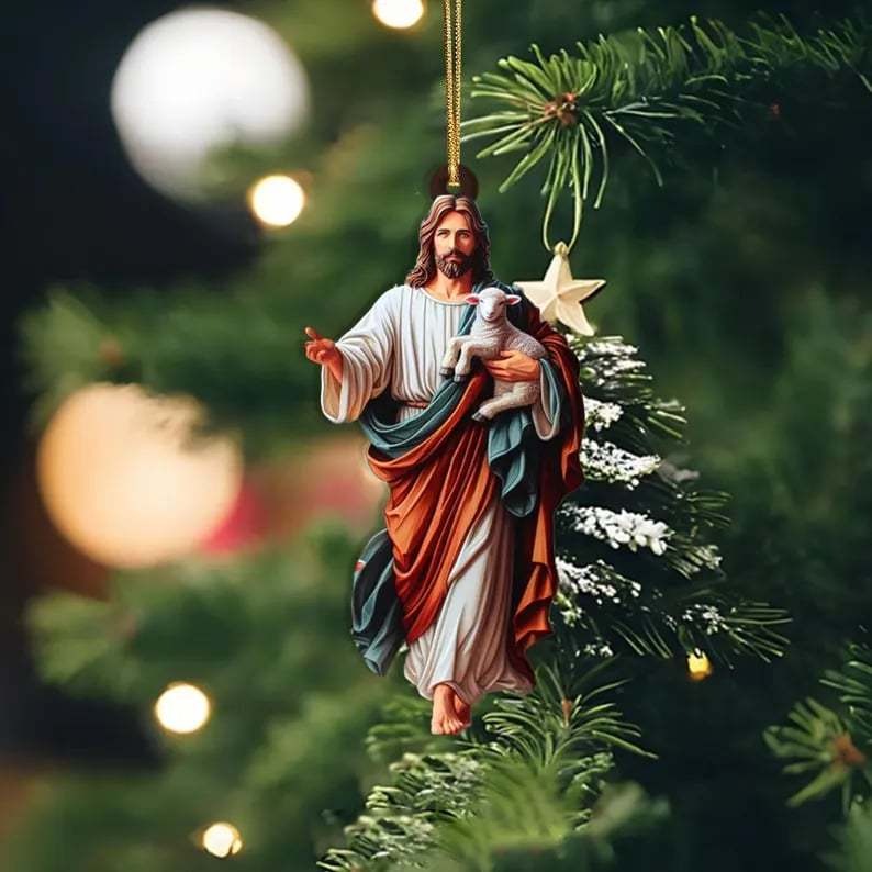 Jesus Hugging Animals Christmas Ornaments