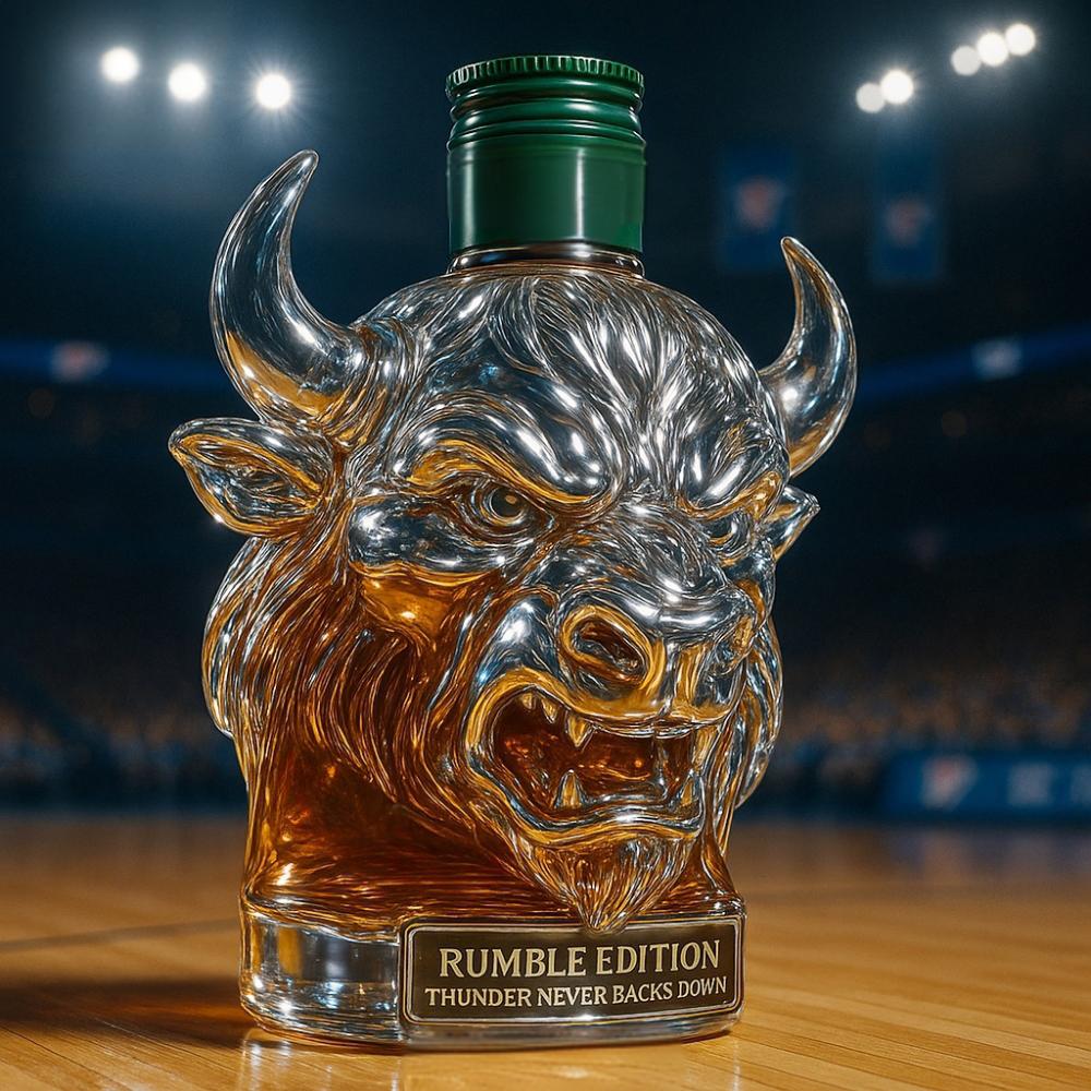 Oklahoma City Thunder Rumble the Bison Whiskey Bottle