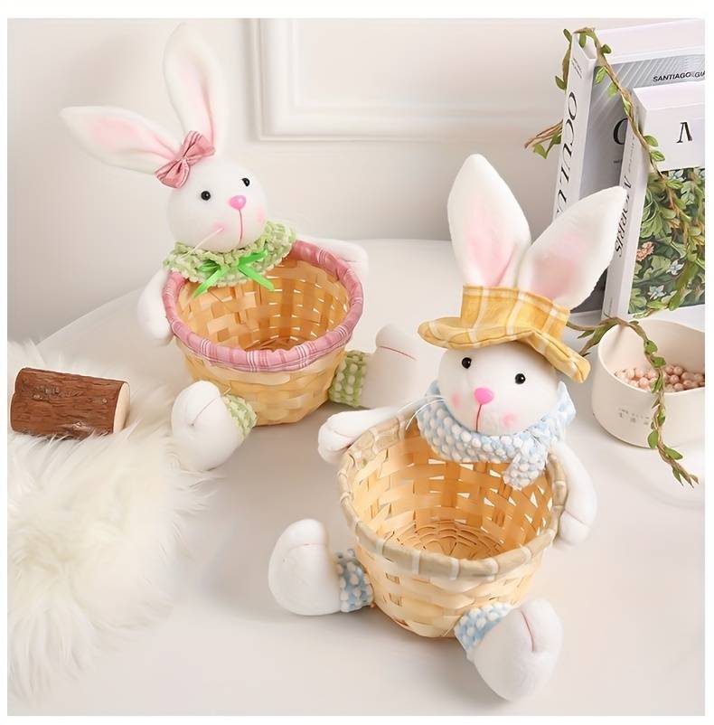 1pc easter cute rabbit storage basket easter bunny egg storage basket creative party candy basket desktop decoration cartoon doll holiday scene arrangement decoration holiday accessory details 7