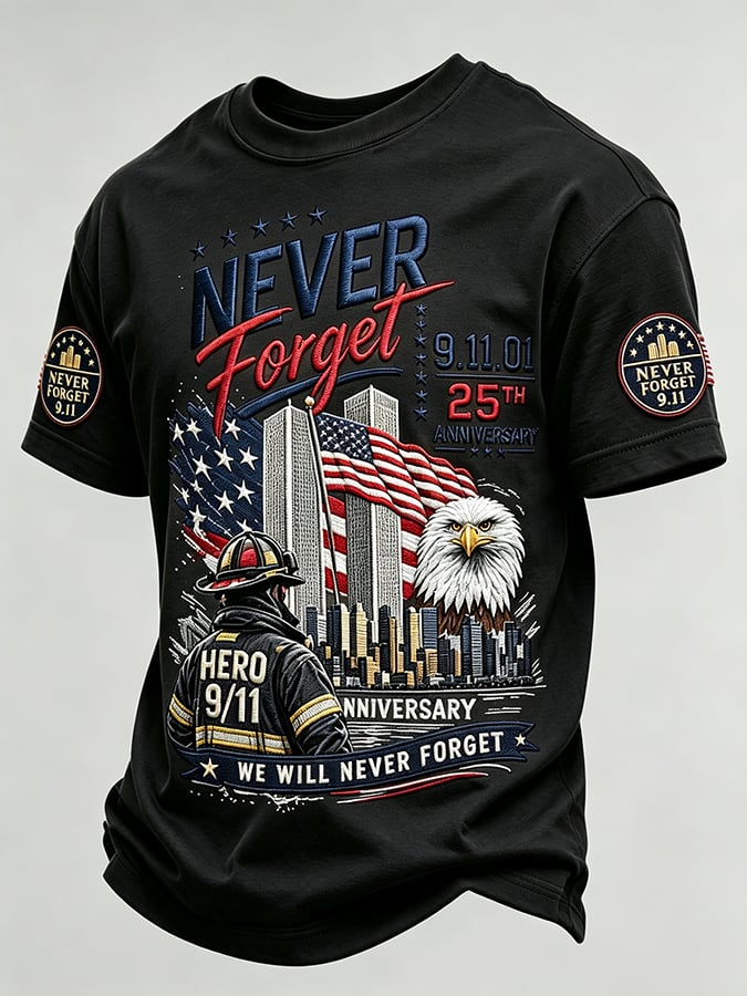 Men's 9.11 We Will Never forget Hero Printed T-Shirt
