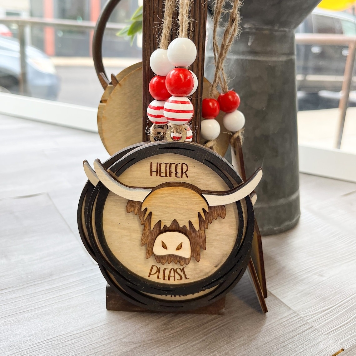 Highland Cow Wooden Hanging Ornament