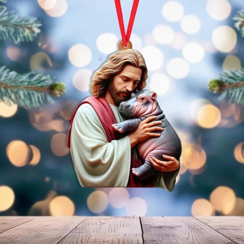 Jesus Hugging Animals Christmas Ornaments
