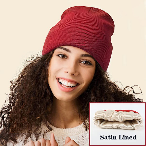 Christmas Hot Sale🔥Satin Lined Knit Beanie Hat