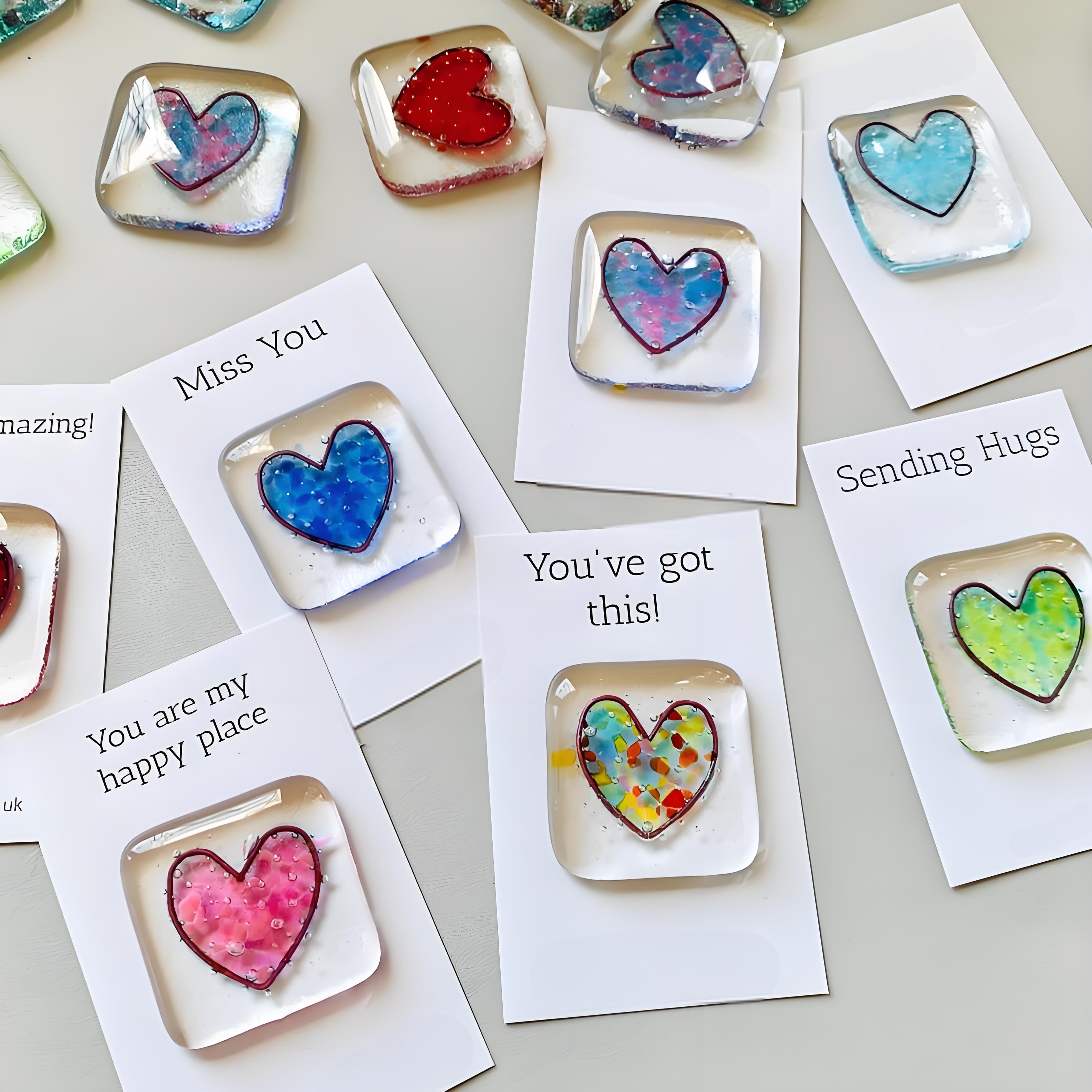 Pocket Token Fused Glass Heart Shaped Keepsake