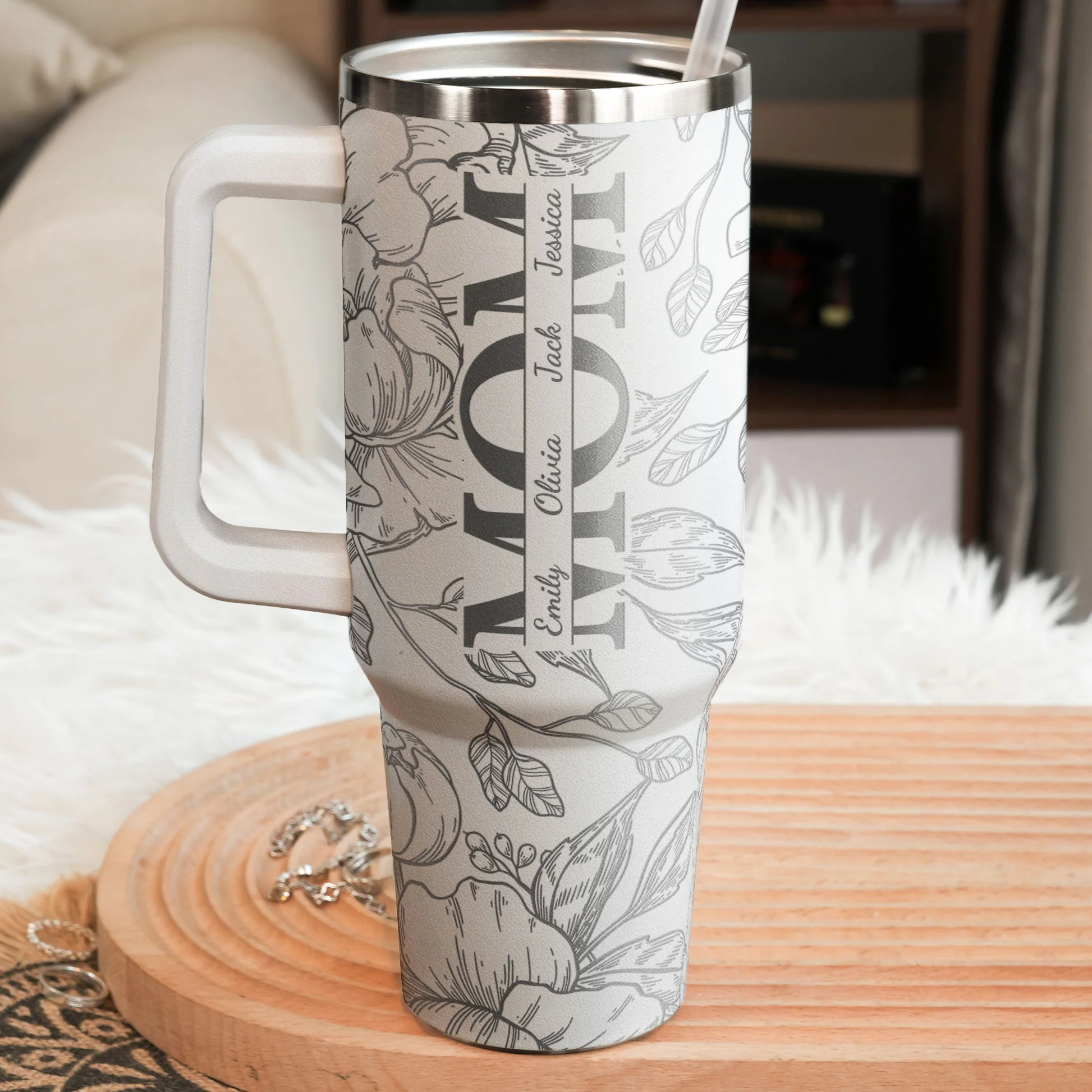 Custom Kids' Names - Floral Mom Mother's Day Gifts - Personalized 40oz Tumbler