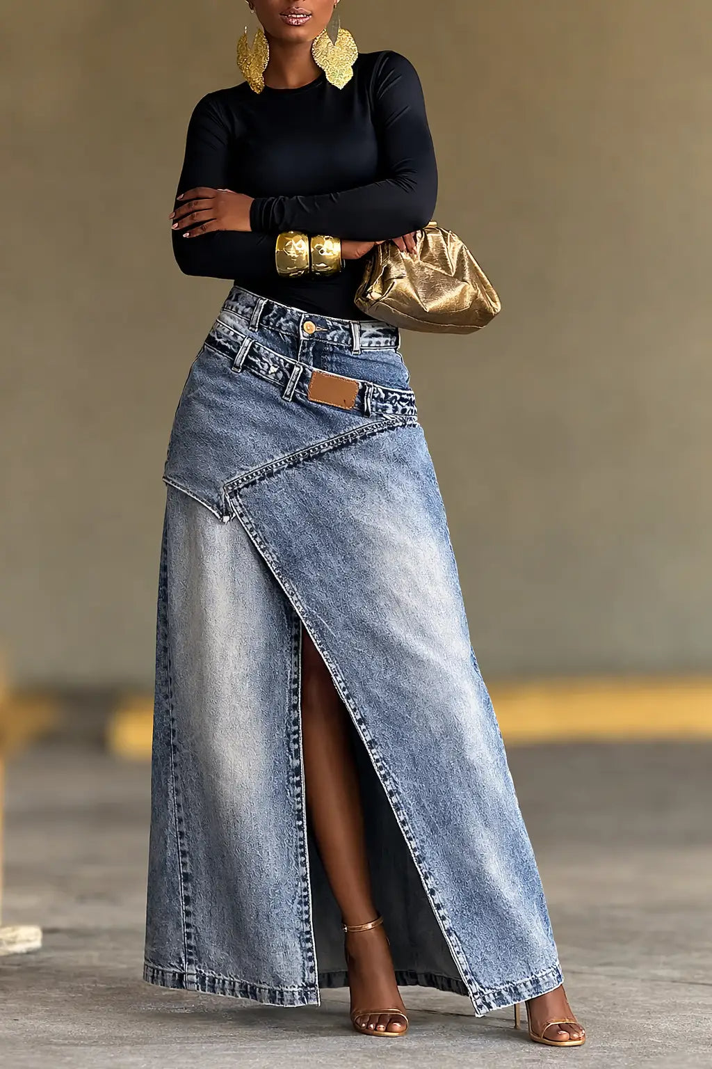 Slit Long Denim Skirt