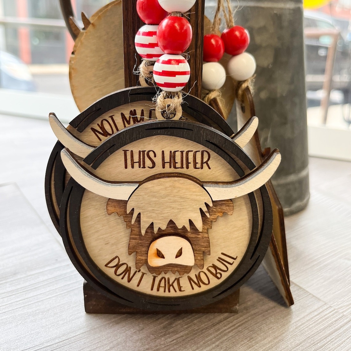 Highland Cow Wooden Hanging Ornament