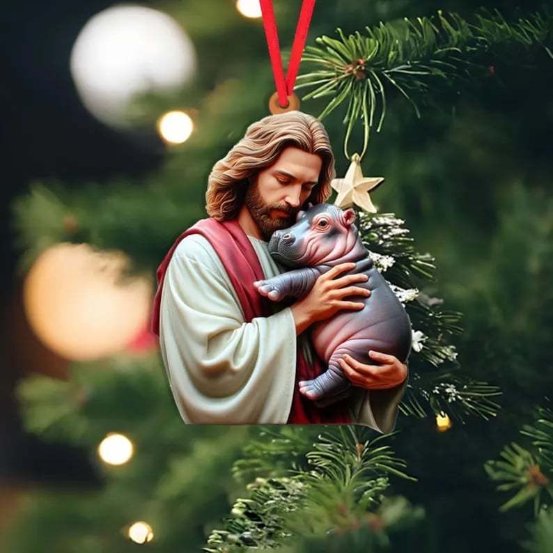 Jesus Hugging Animals Christmas Ornaments