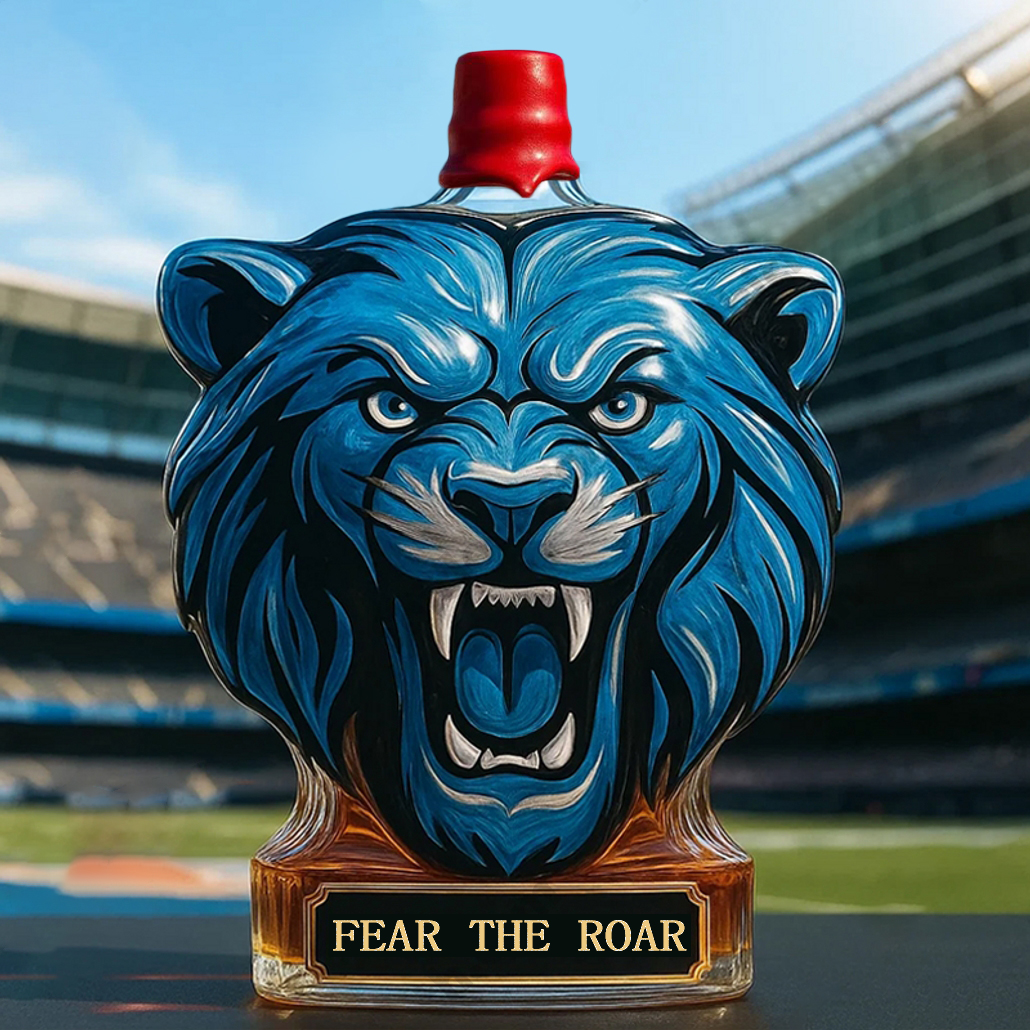 🦁🏈Detroit Lions Lion Head NFL Whiskey Bottle💙