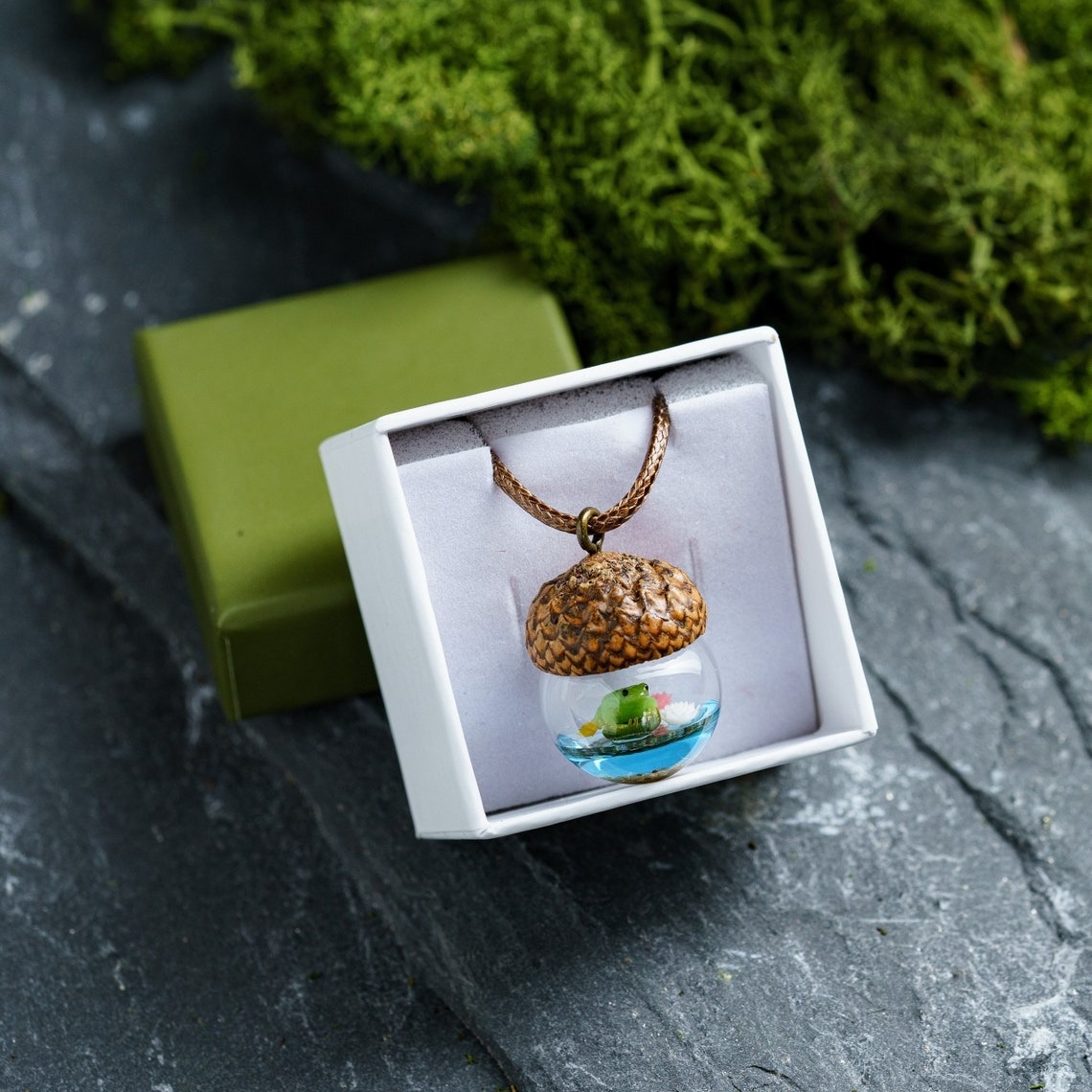 Frog Wood Resin Pendant Gift For Nature Lover