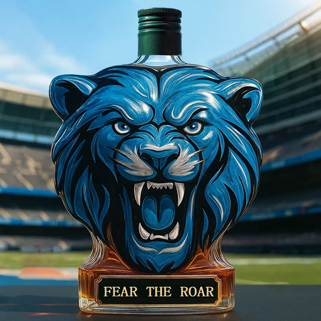 🦁🏈Detroit Lions Lion Head NFL Whiskey Bottle💙