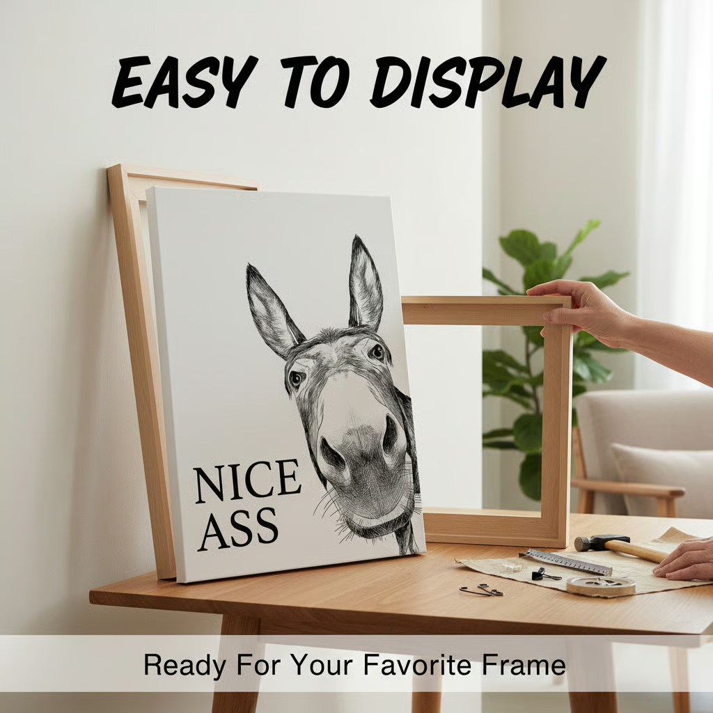 Funny Bathroom Wall Art - "Nice Ass" Donkey Print