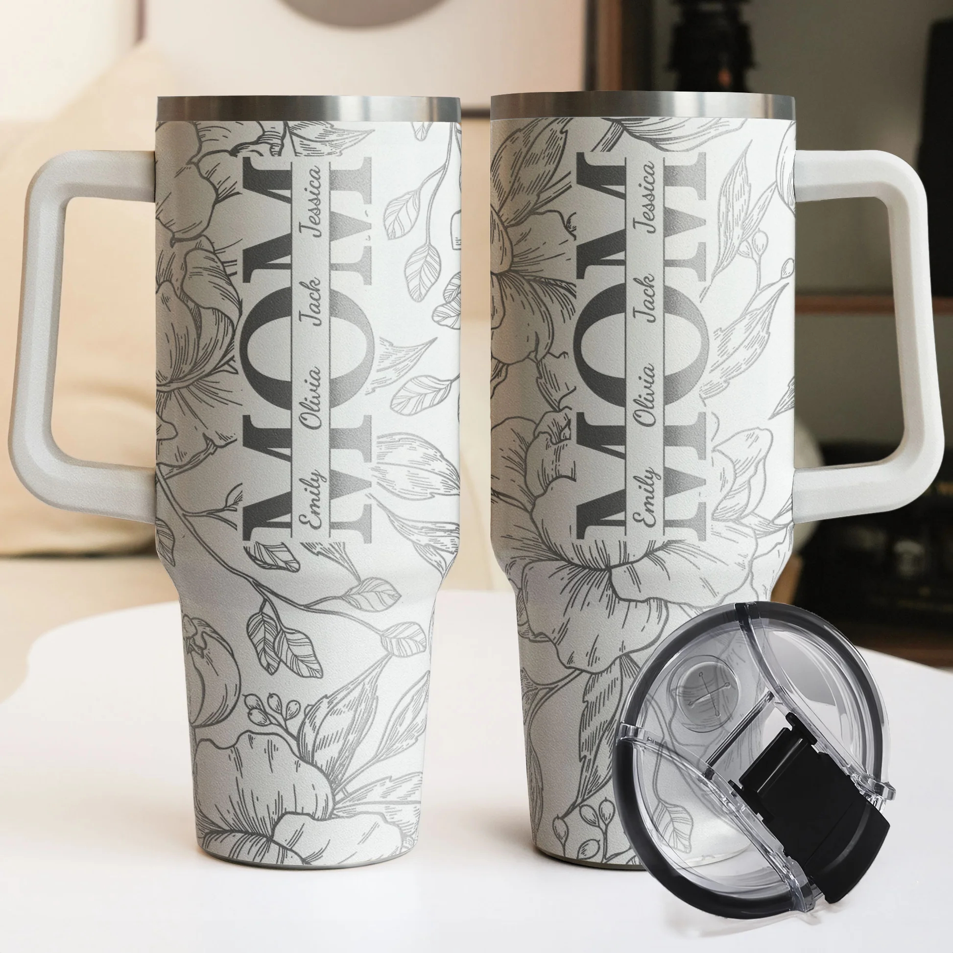 Custom Kids' Names - Floral Mom Mother's Day Gifts - Personalized 40oz Tumbler