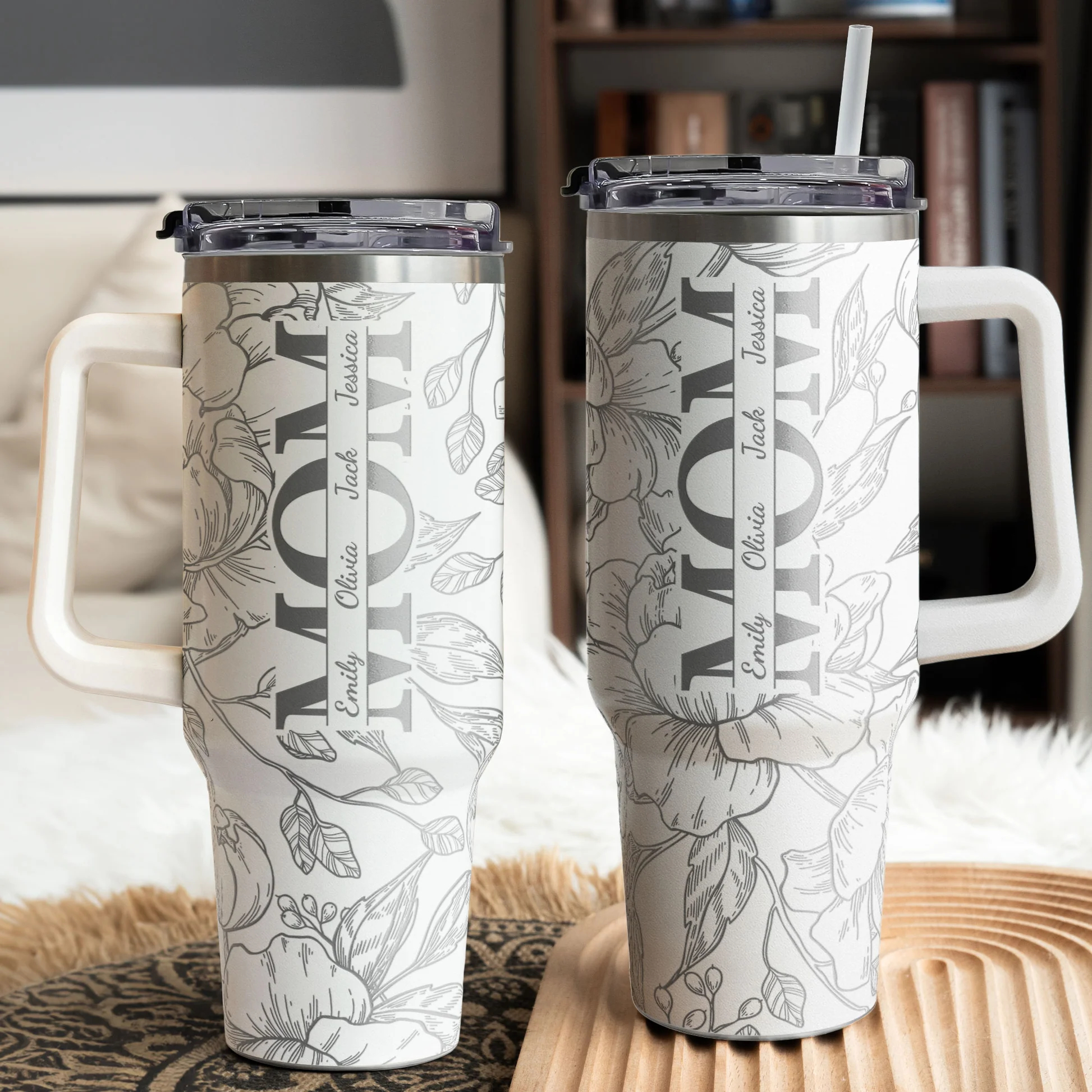 Custom Kids' Names - Floral Mom Mother's Day Gifts - Personalized 40oz Tumbler