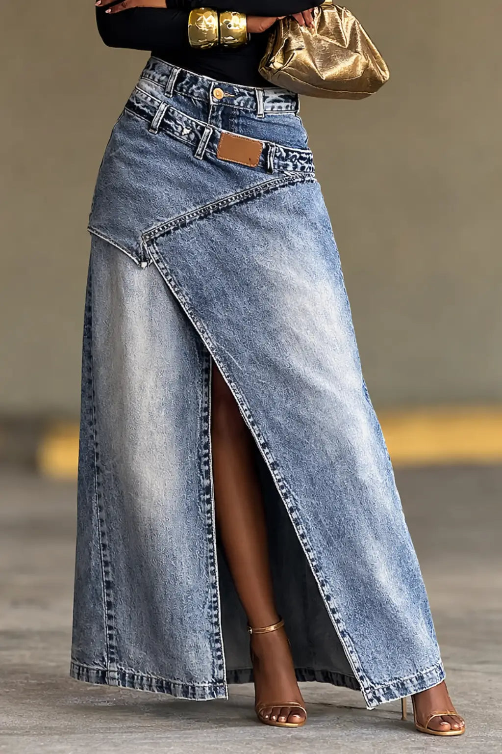 Slit Long Denim Skirt