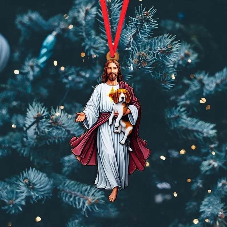 Jesus Hugging Animals Christmas Ornaments