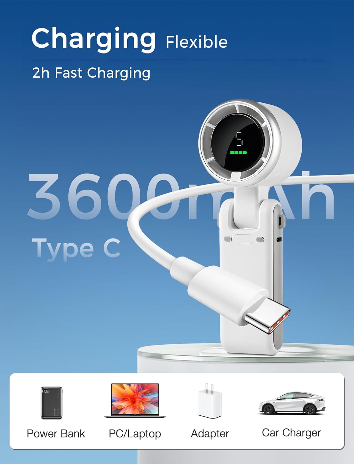 Mini Personal Handheld Fan with LED Display