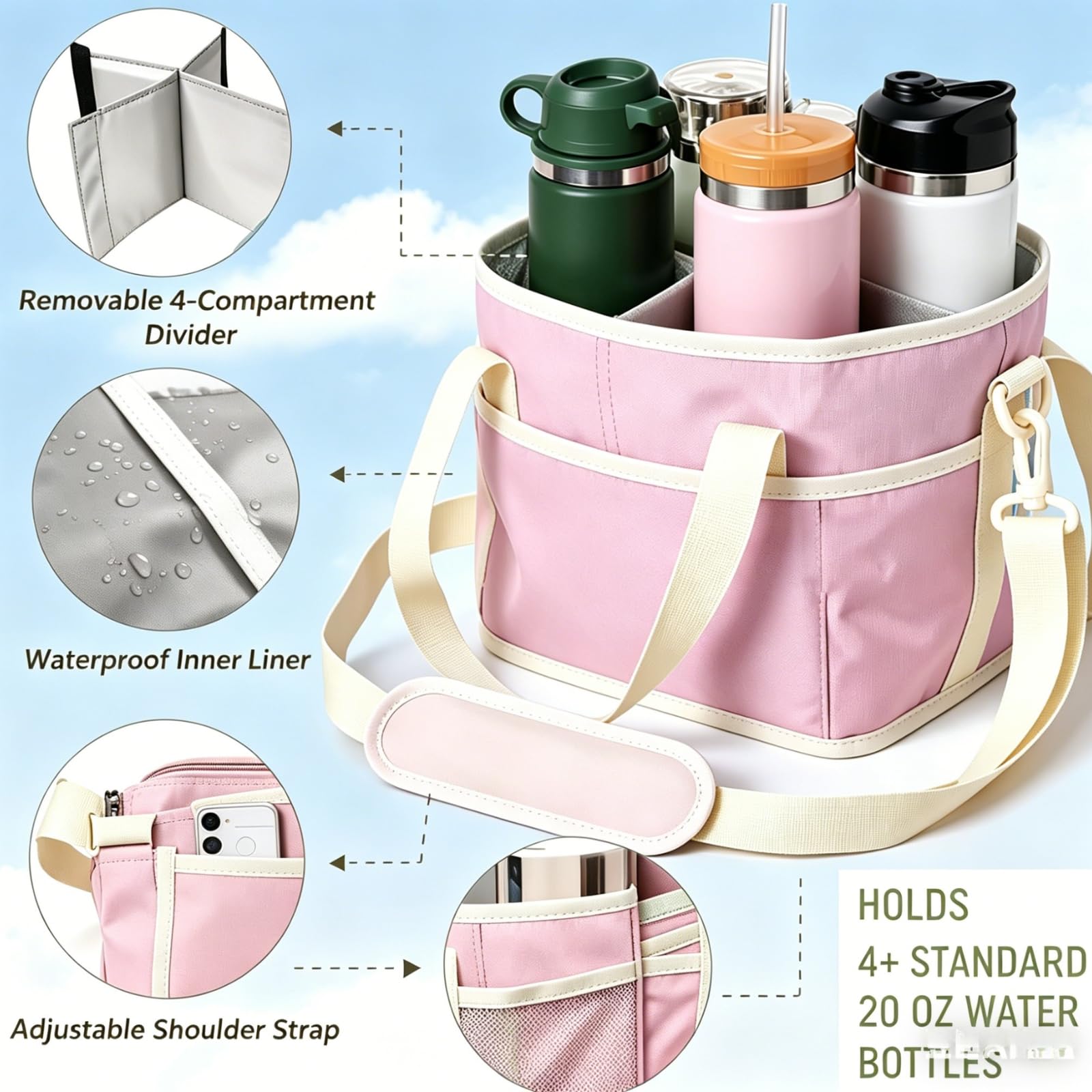 Insulated Drink Carrier Bag for 4 Cups