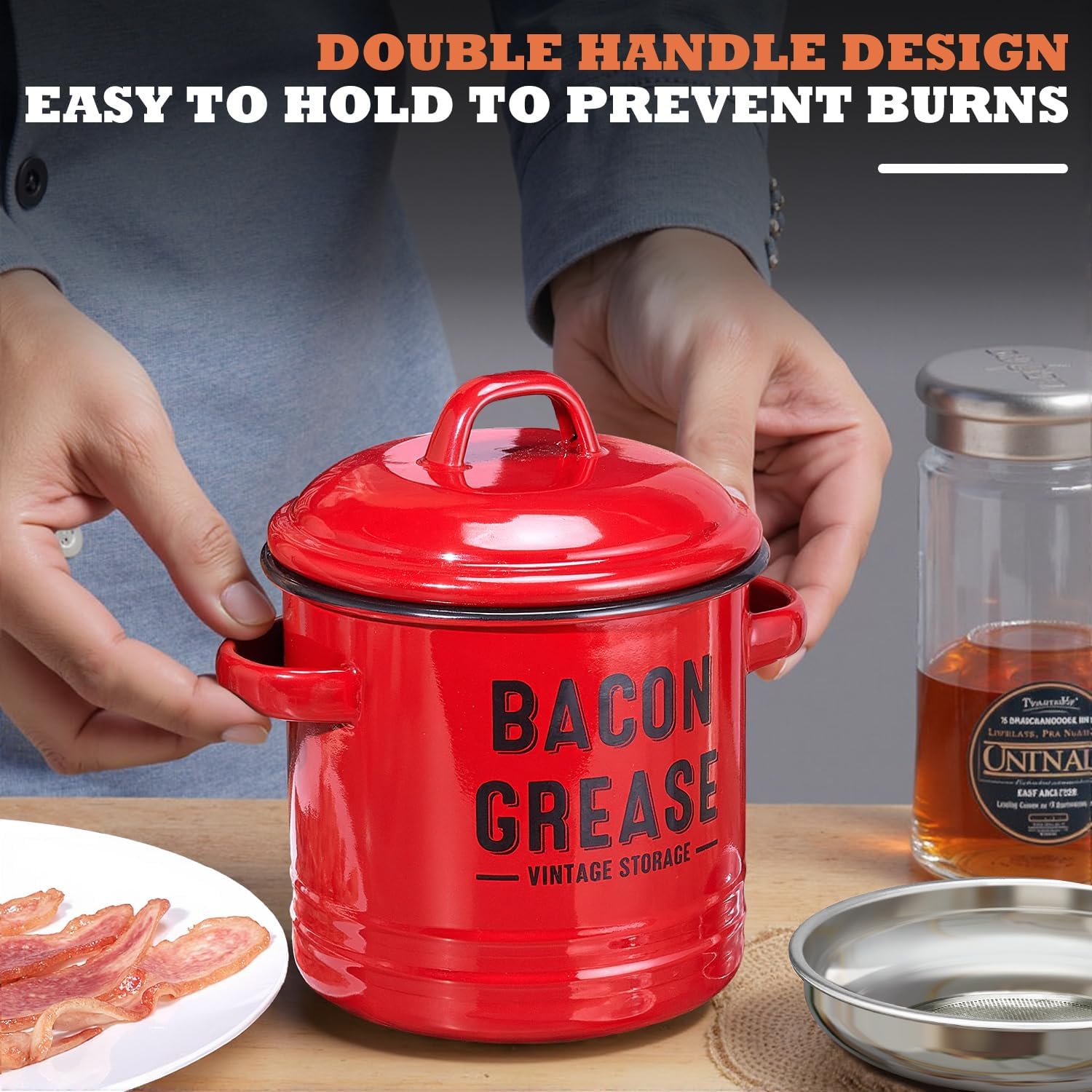 Bacon Grease Container with Strainer