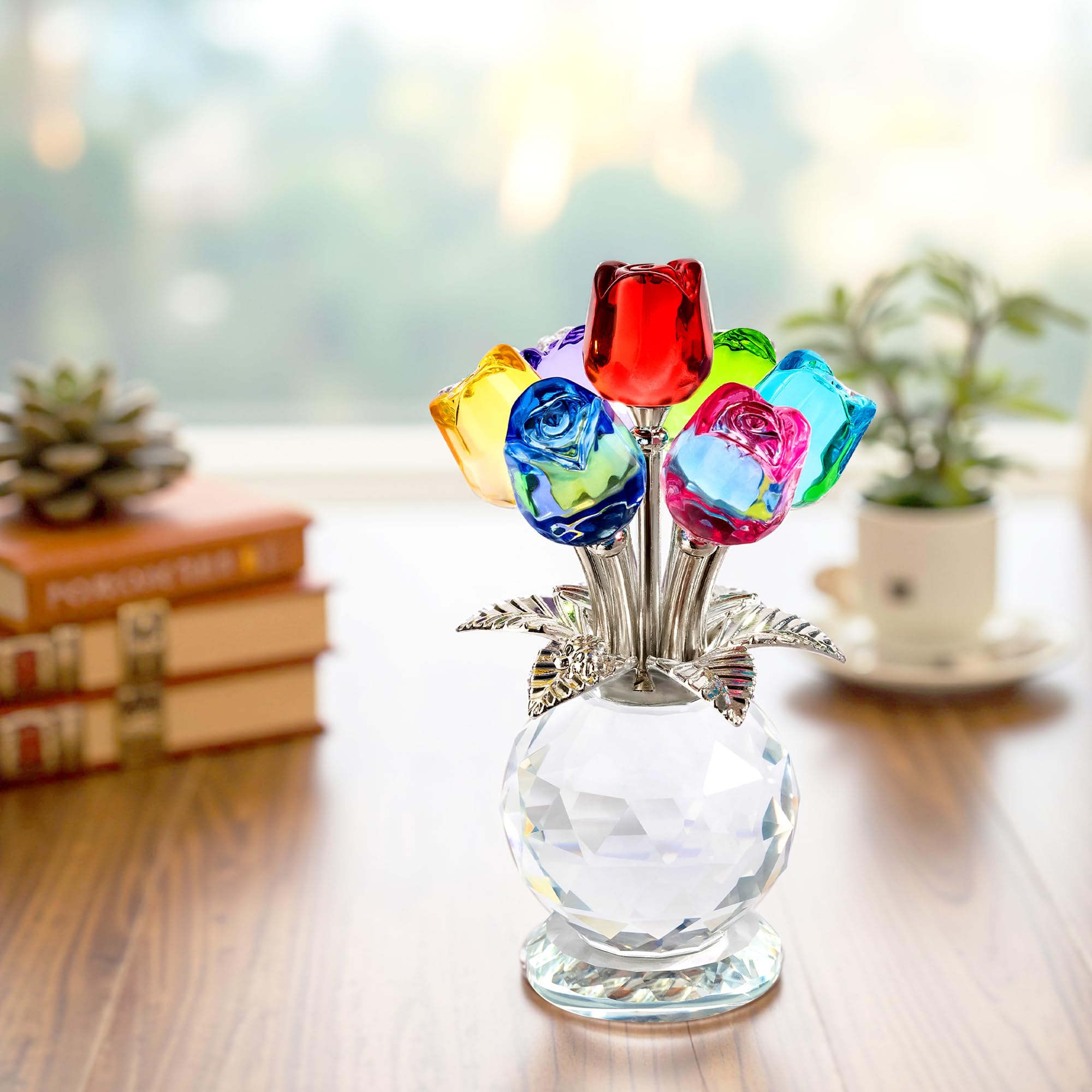 Crystal Colorful Rose Flower Collectible Figurine