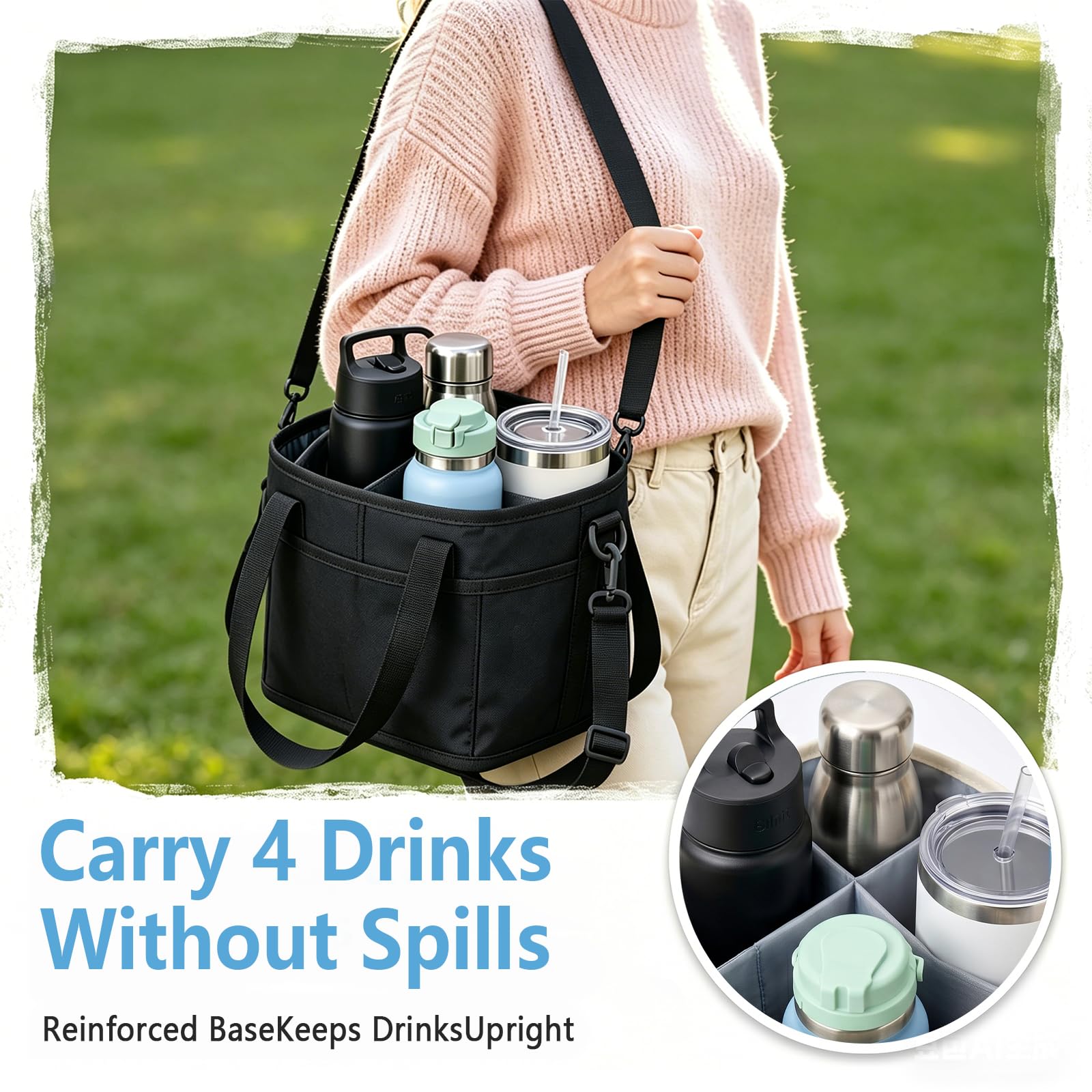 Insulated Drink Carrier Bag for 4 Cups