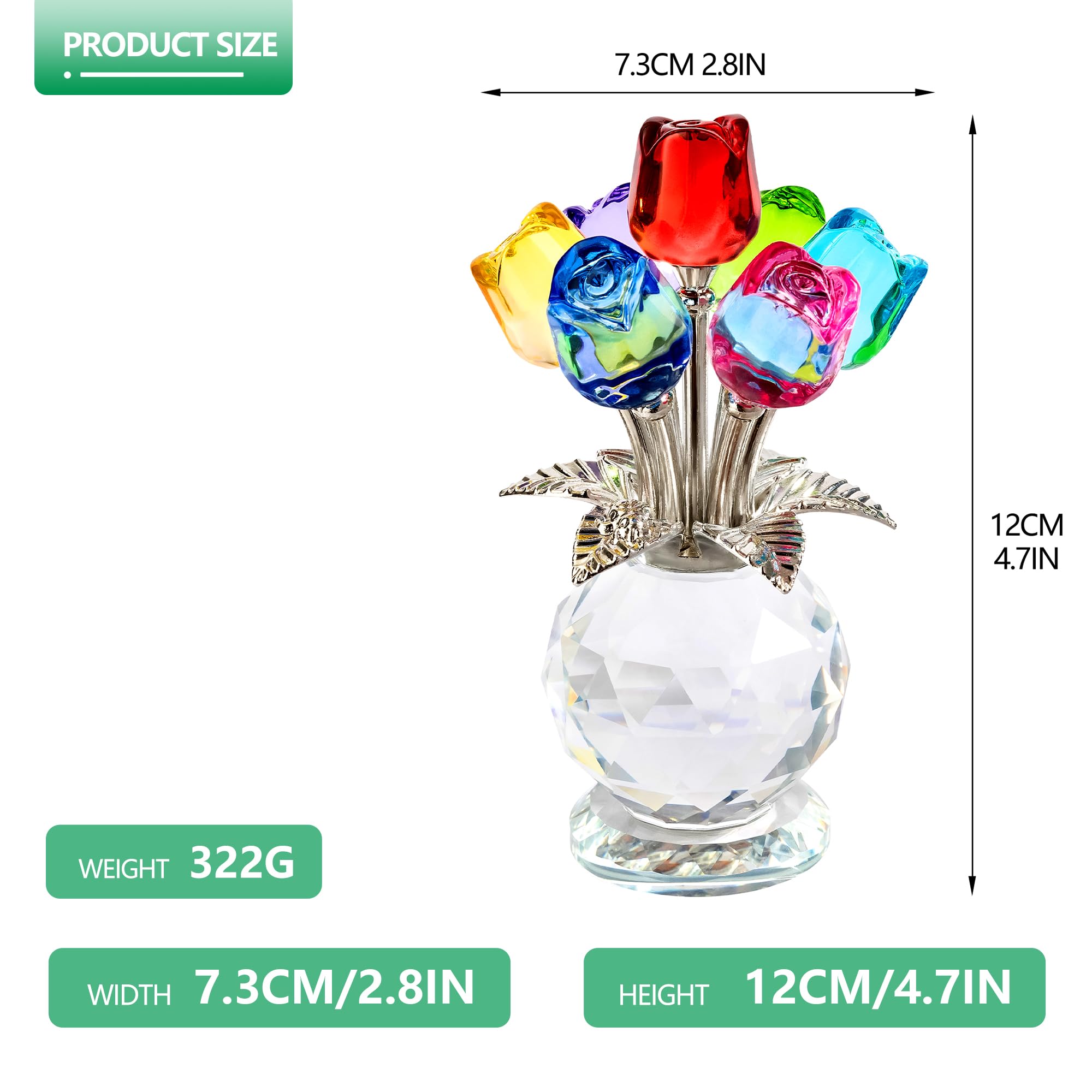 Crystal Colorful Rose Flower Collectible Figurine