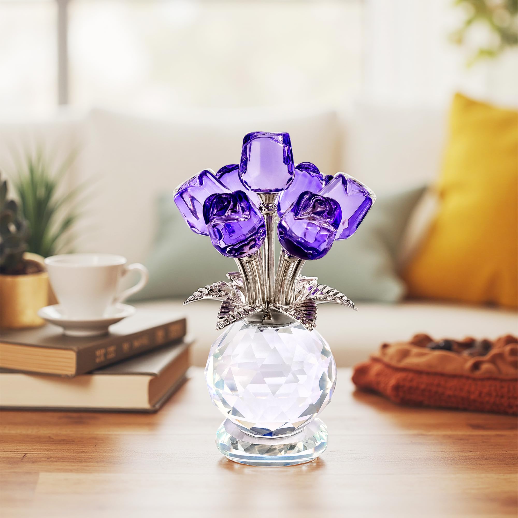 Crystal Colorful Rose Flower Collectible Figurine