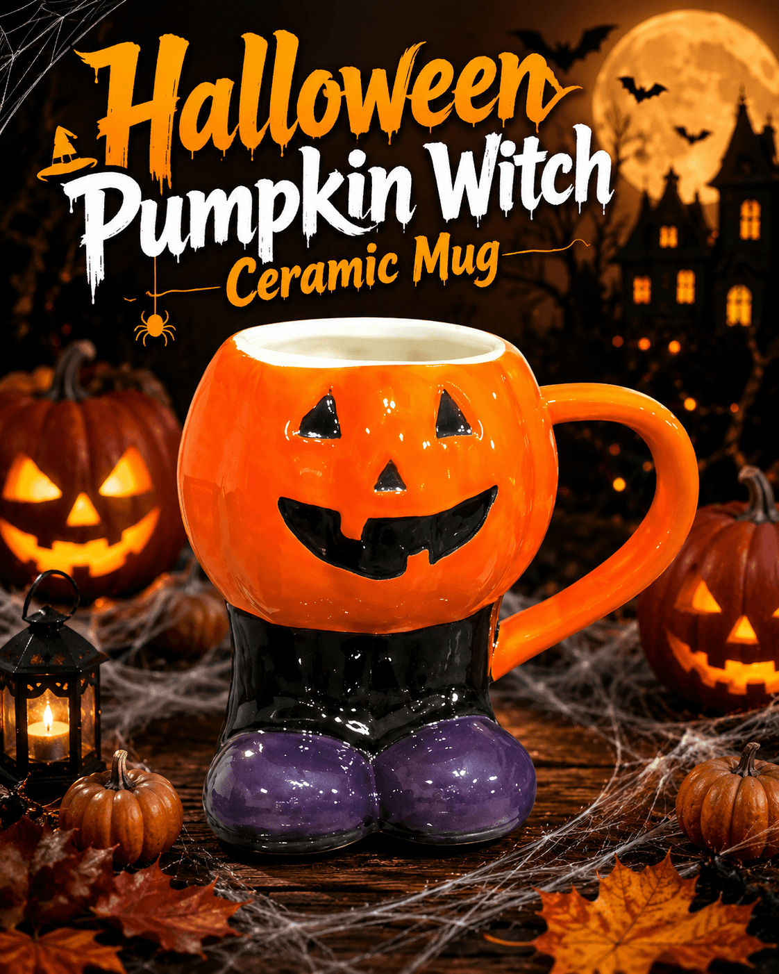 Halloween Pumpkin Witch Ceramic Mug